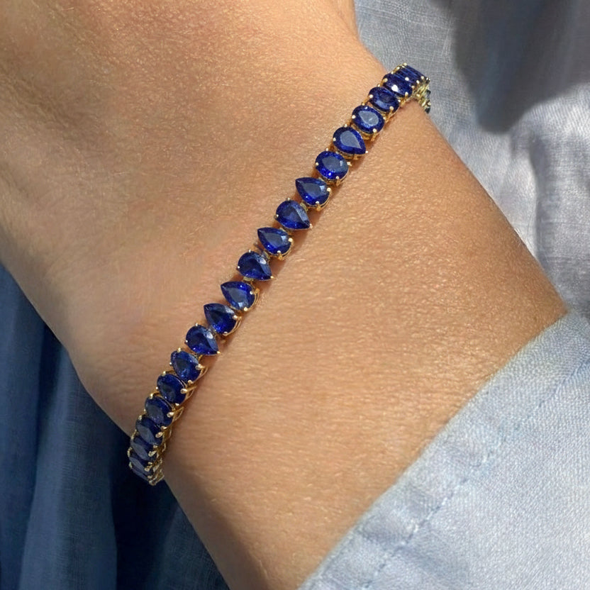 Blue Sapphire Pear Tennis Bracelet in 925 Sterling Silver 22 CT