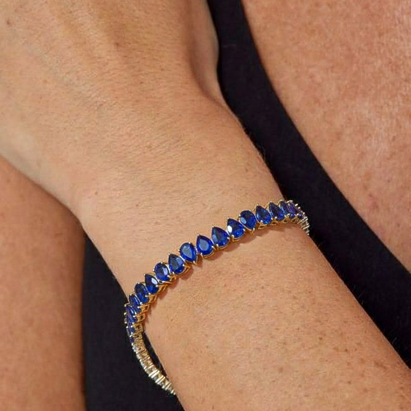 Blue Sapphire Pear Tennis Bracelet in 925 Sterling Silver 22 CT