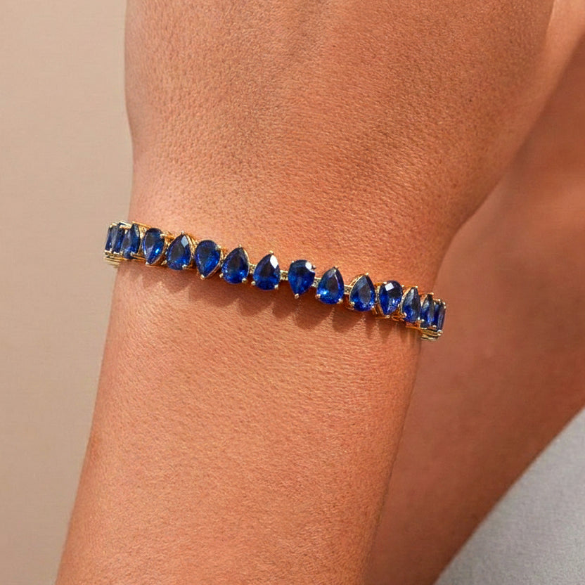Blue Sapphire Pear Tennis Bracelet in 925 Sterling Silver 22 CT