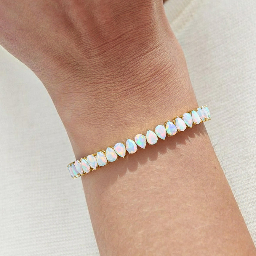 White Opal Pear Tennis Bracelet in 925 Sterling Silver 22 CT