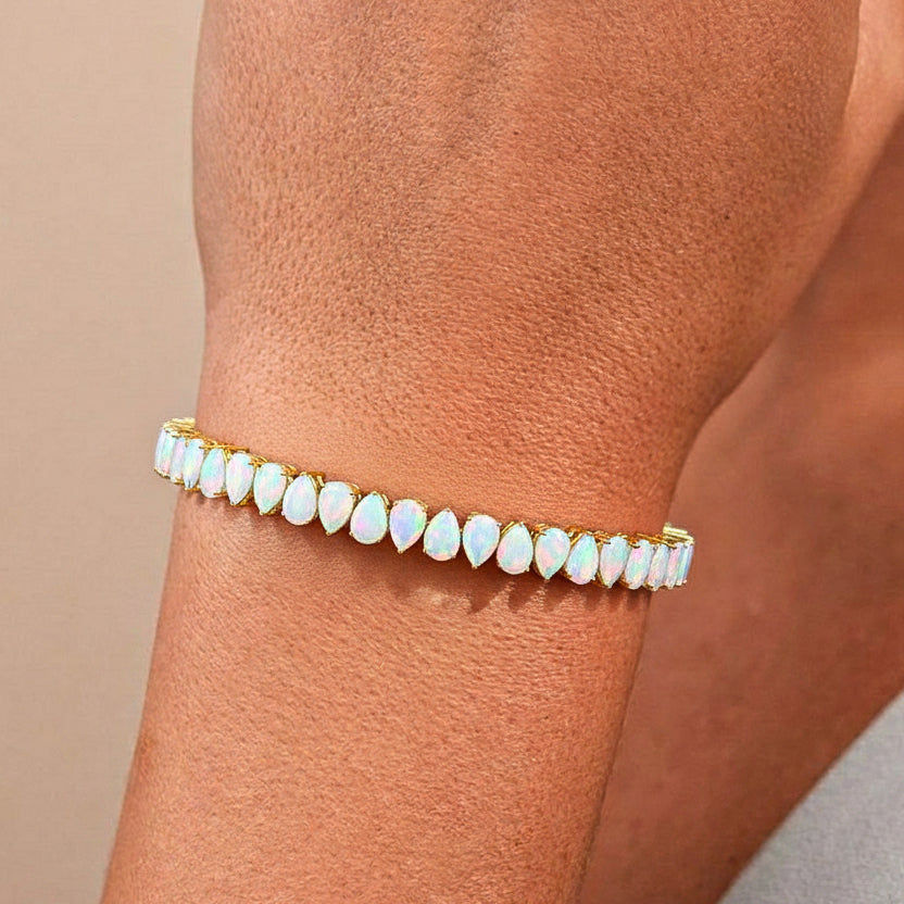 White Opal Pear Tennis Bracelet in 925 Sterling Silver 22 CT