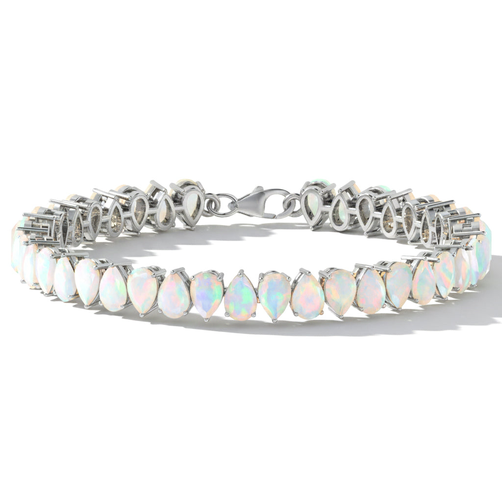 White Opal Pear Tennis Bracelet in 925 Sterling Silver 22 CT