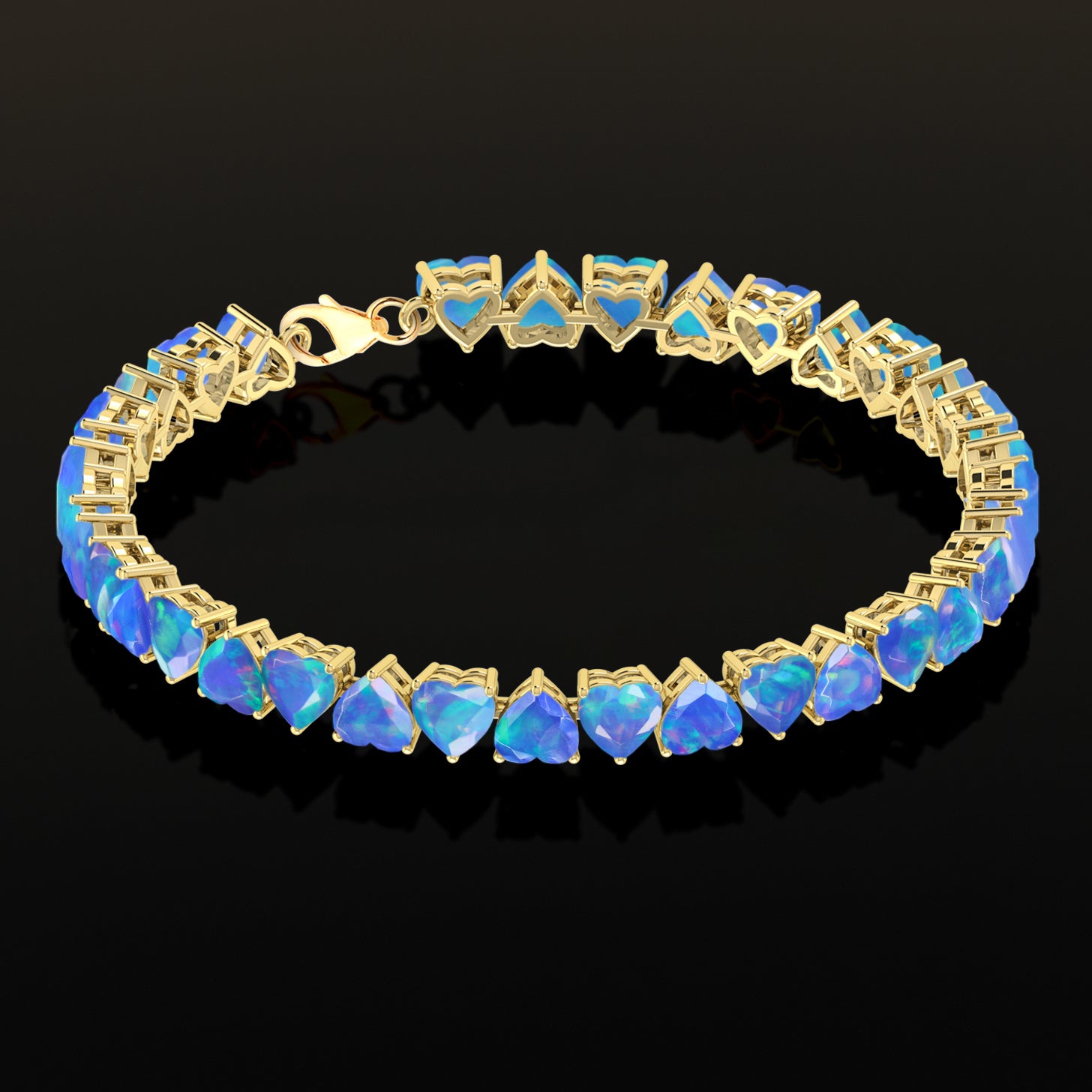 Natural Blue Fire Opal Heart Gemstone Tennis Bracelet