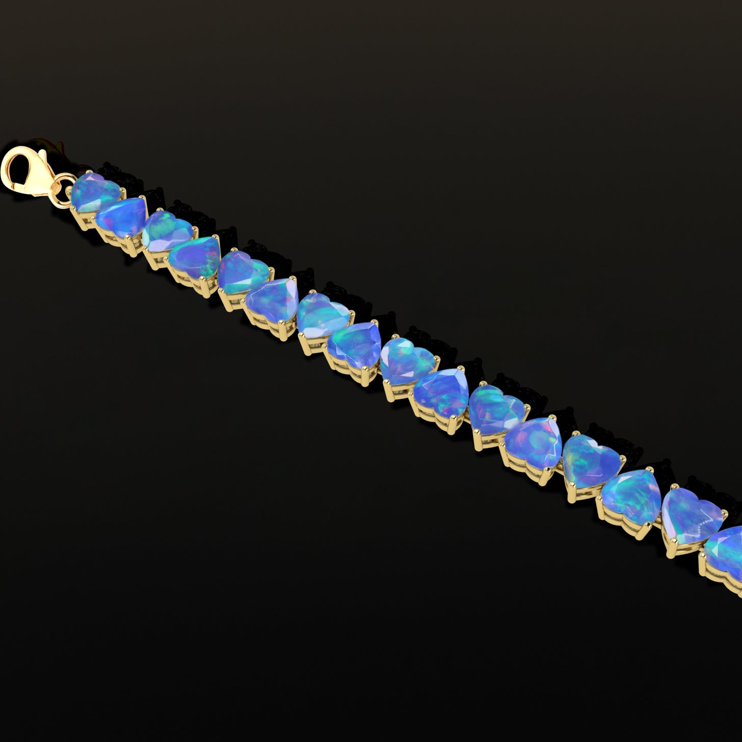 Natural Blue Fire Opal Heart Gemstone Tennis Bracelet