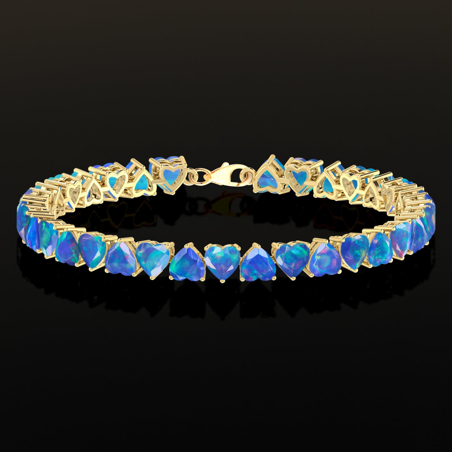 Natural Blue Fire Opal Heart Gemstone Tennis Bracelet