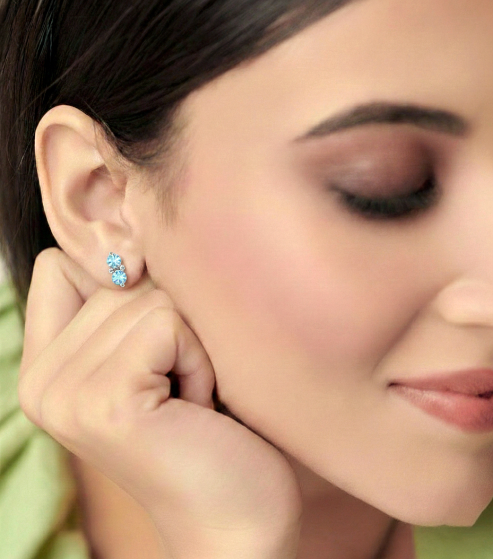 Aquamarine Round Stud Earrings in 925 Sterling Silver 3 MM 1.20ct