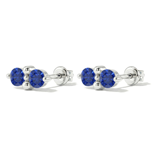 Blue Sapphire Round Stud Earrings in 925 Sterling Silver 3 MM 1.20ct