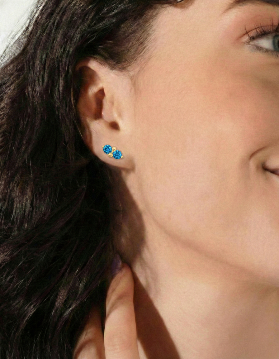 Blue Topaz Round Stud Earrings in Yellow Gold Plated 3 MM 1.20ct