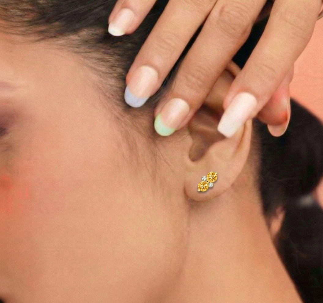 Citrine Round Stud Earrings in Yellow Gold Plated 3 MM 1.20ct