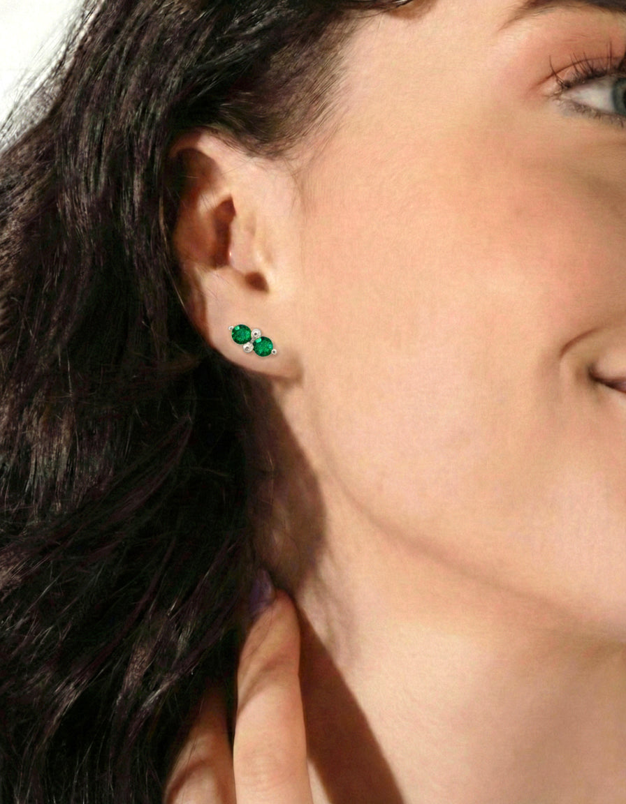 Emerald Round Stud Earrings in 925 Sterling Silver 3 MM 1.20ct
