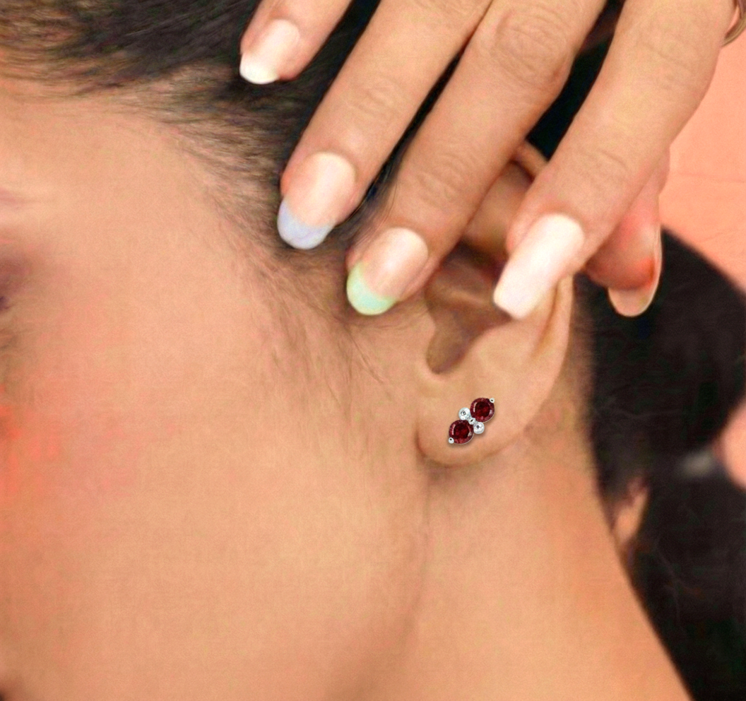 Garnet Round Stud Earrings in 925 Sterling Silver 3 MM 1.20ct