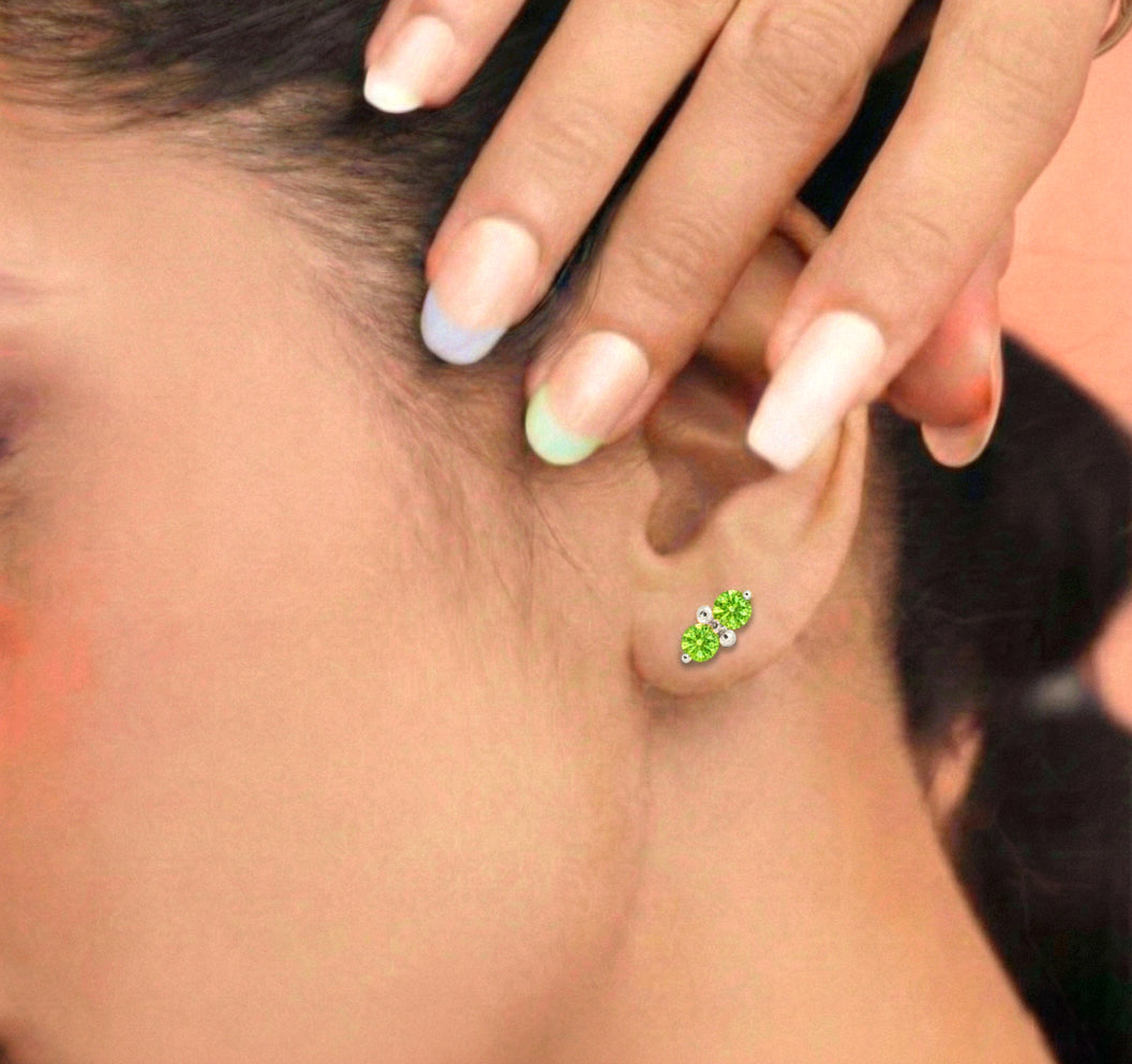 Peridot Round Stud Earrings in 925 Sterling Silver 3 MM 1.20ct