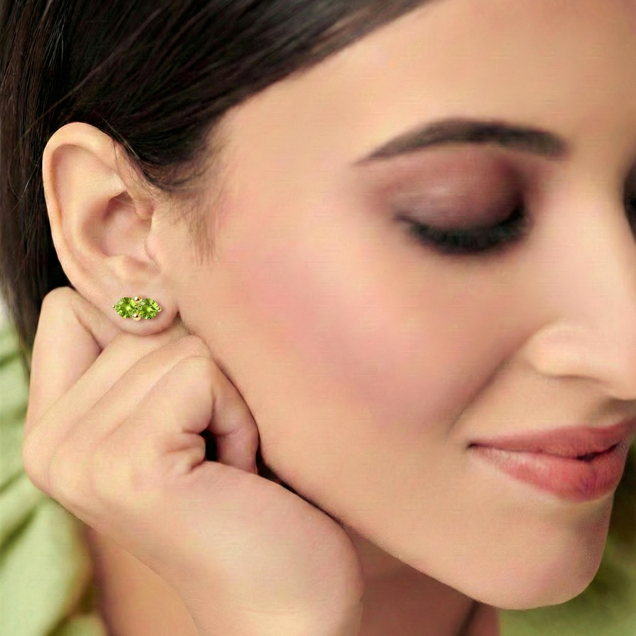 Peridot Round Stud Earrings in 925 Sterling Silver 3 MM 1.20ct