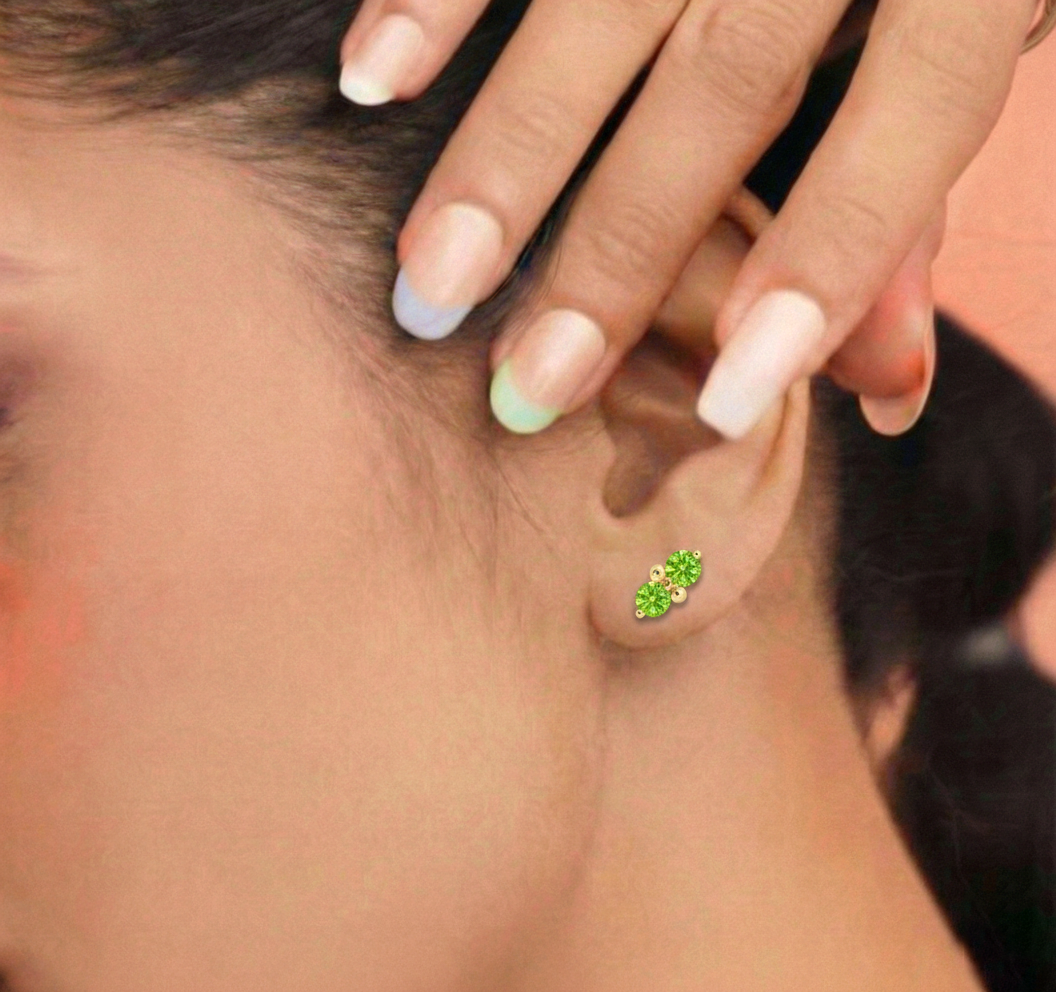 Peridot Round Stud Earrings in 925 Sterling Silver 3 MM 1.20ct