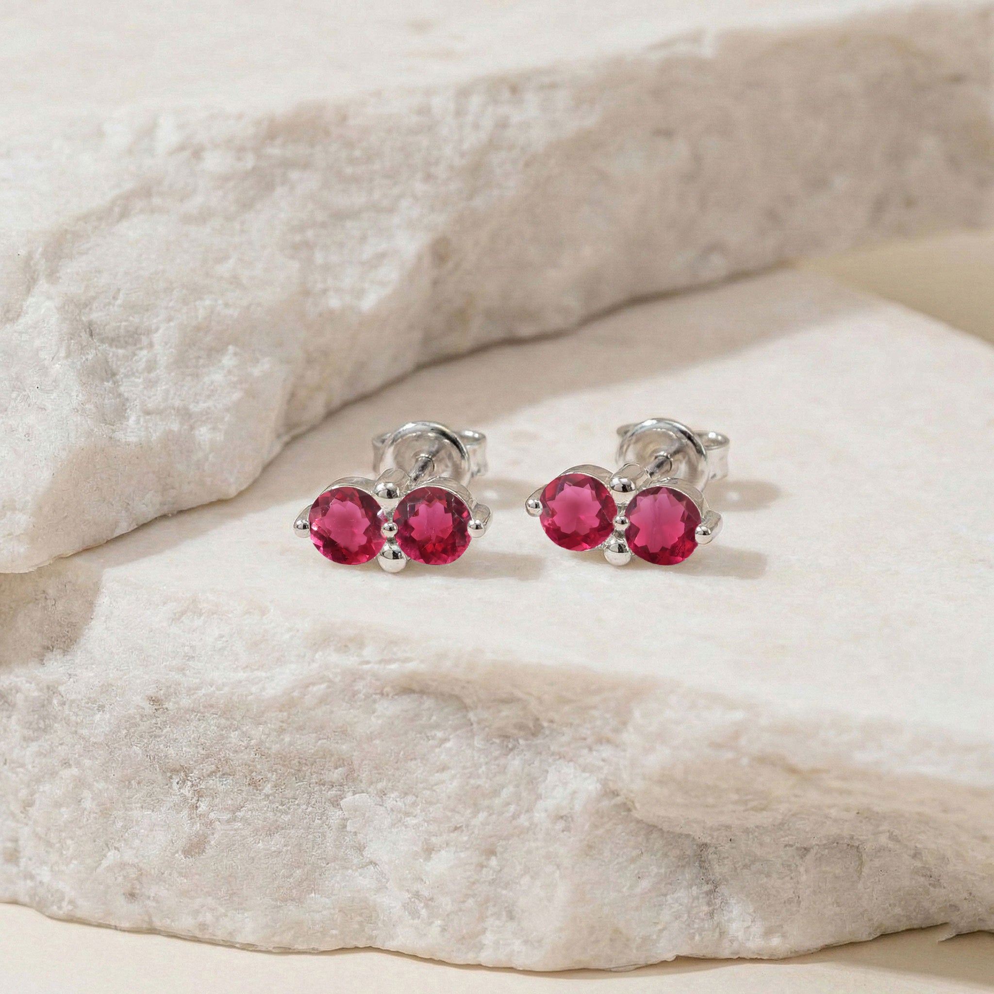 Pink Tourmaline Round Stud Earrings in 925 Sterling Silver 3 MM 1.20ct