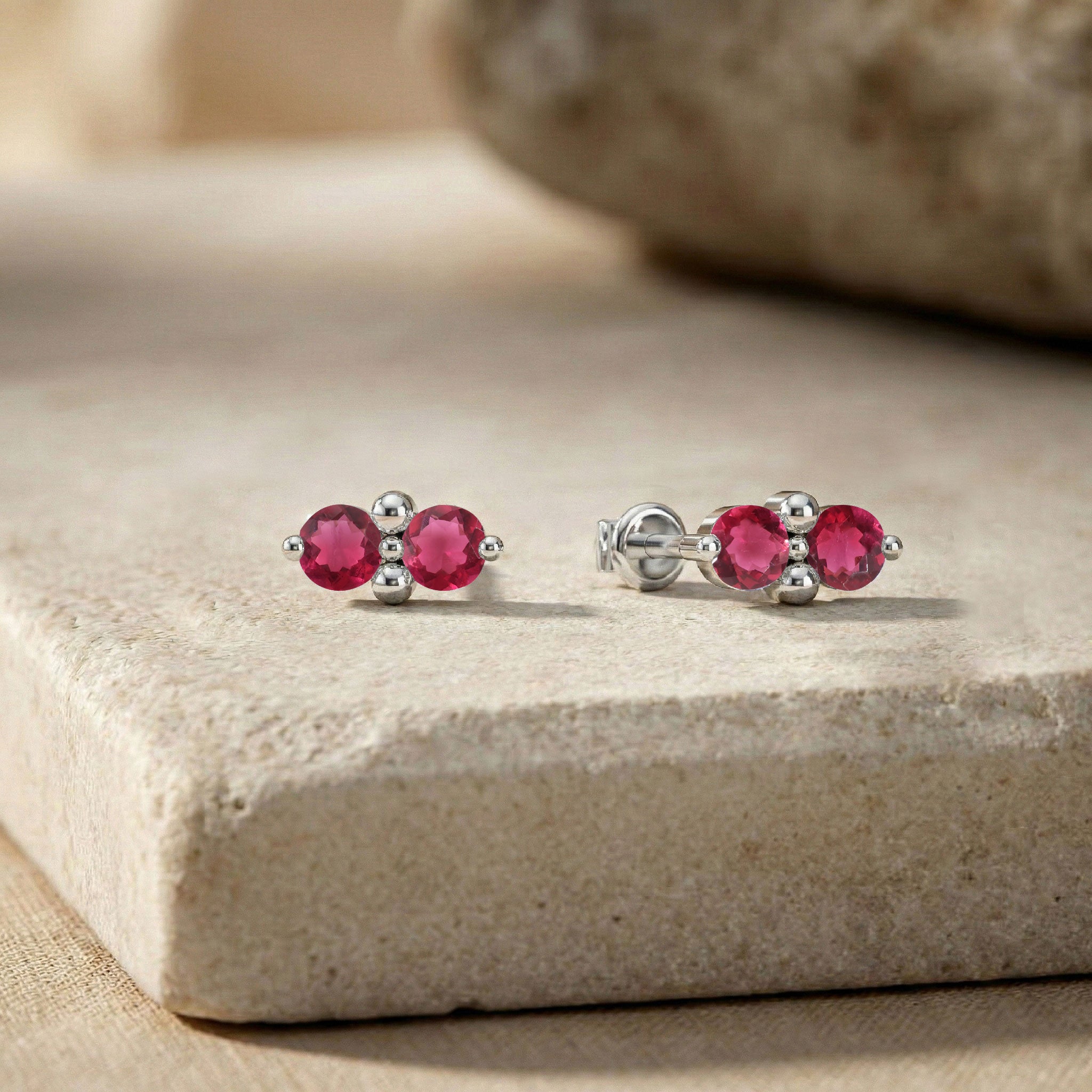 Pink Tourmaline Round Stud Earrings in 925 Sterling Silver 3 MM 1.20ct