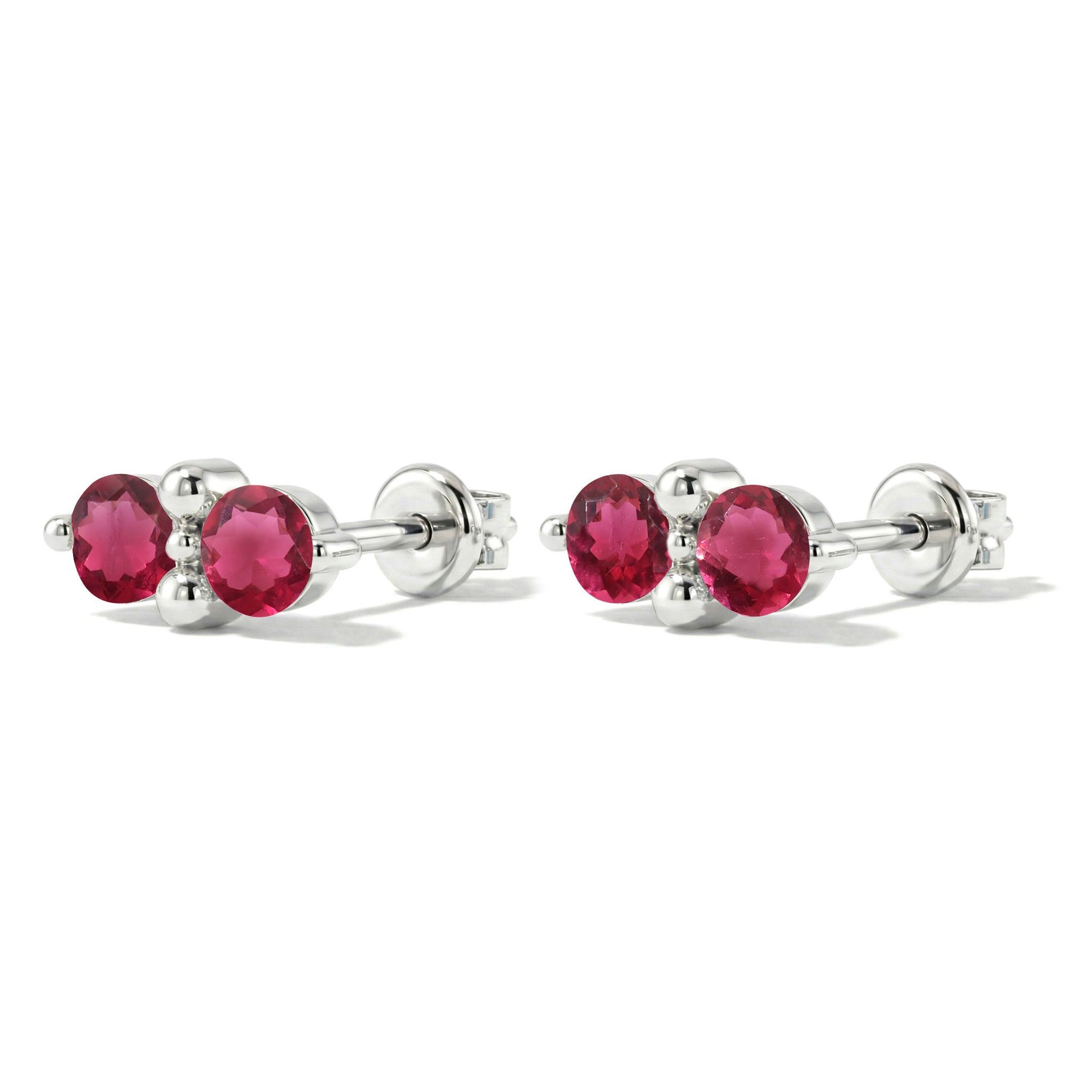 Pink Tourmaline Round Stud Earrings in 925 Sterling Silver 3 MM 1.20ct