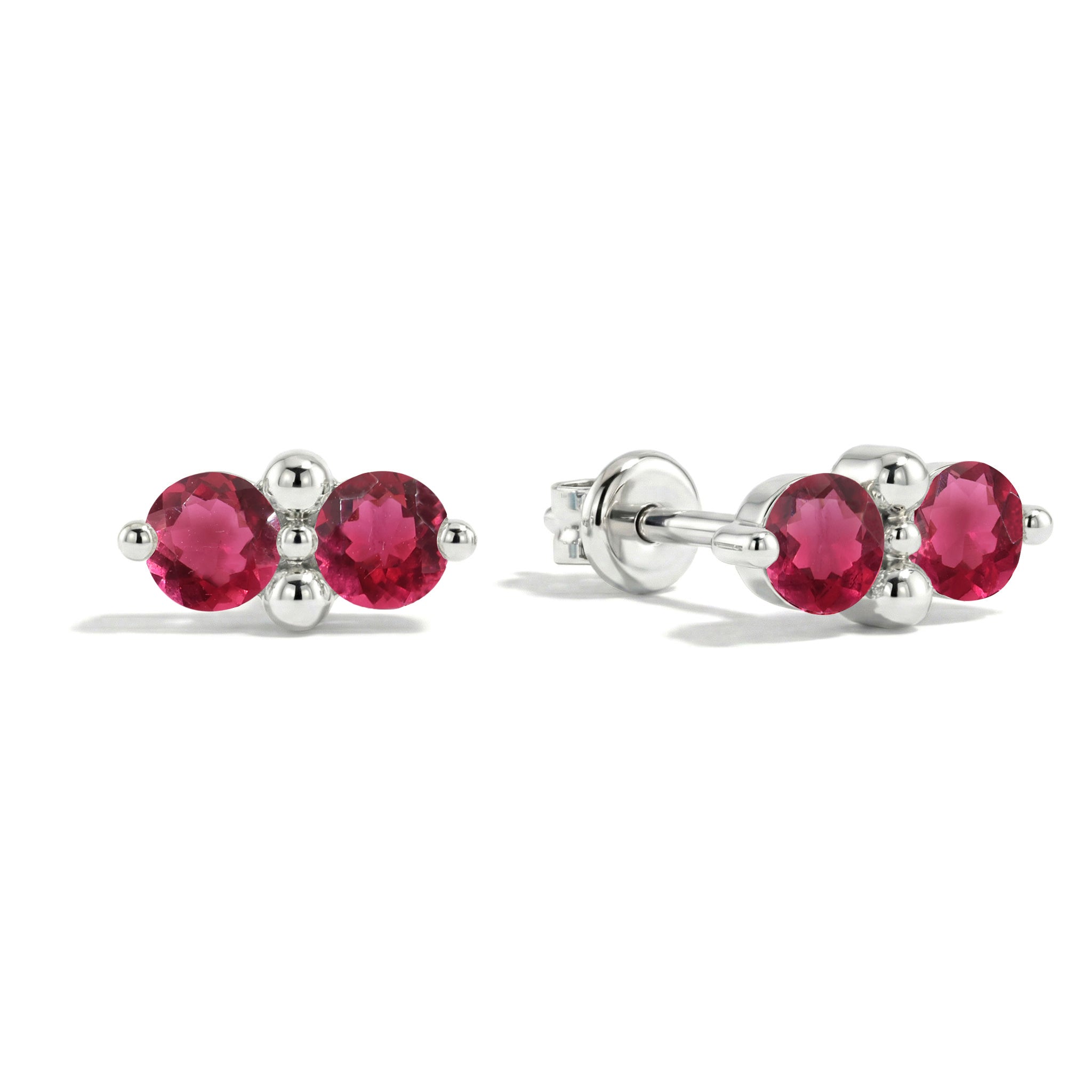 Pink Tourmaline Round Stud Earrings in 925 Sterling Silver 3 MM 1.20ct