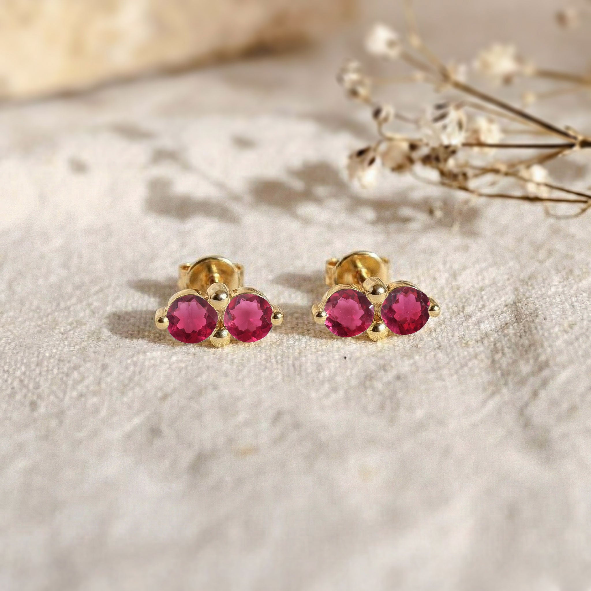 Pink Tourmaline Round Stud Earrings in 925 Sterling Silver 3 MM 1.20ct