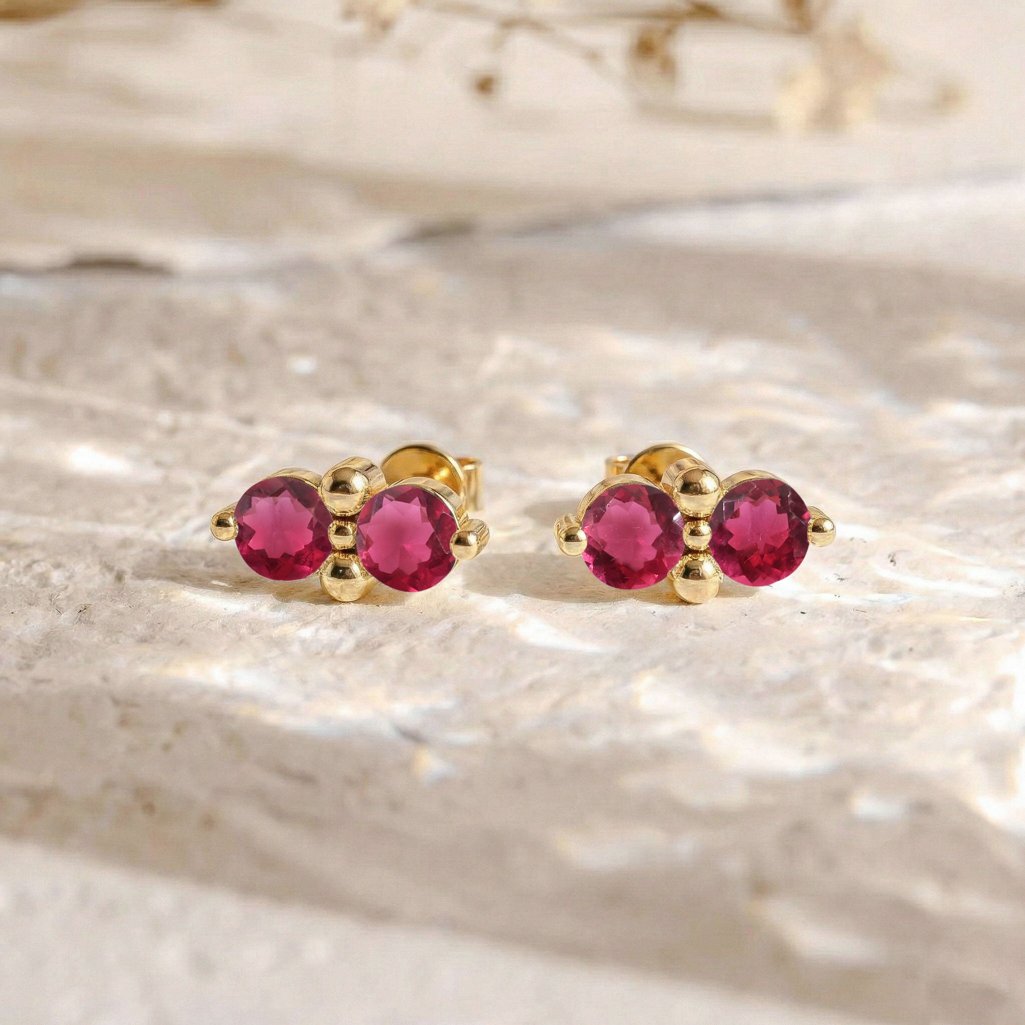 Pink Tourmaline Round Stud Earrings in 925 Sterling Silver 3 MM 1.20ct