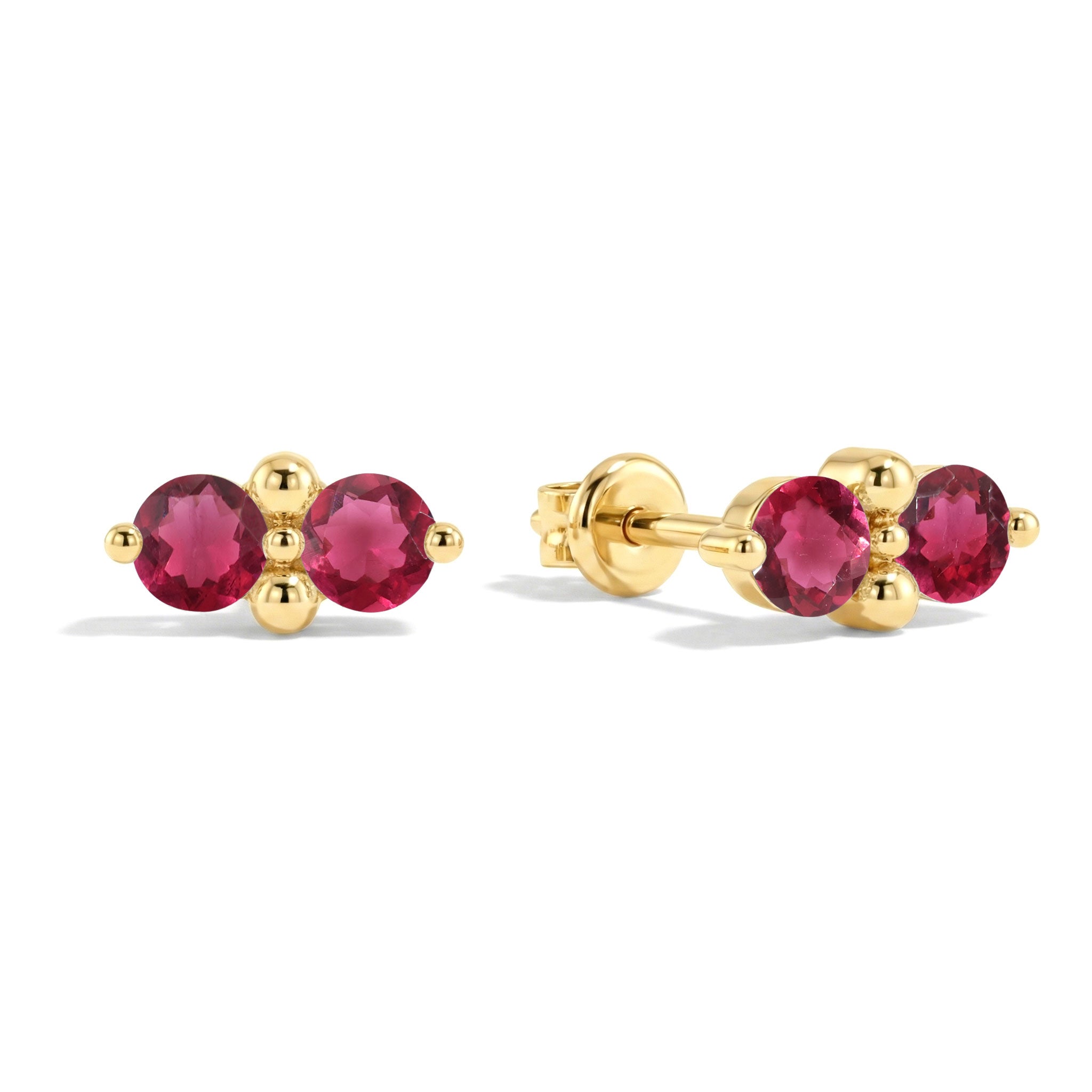 Pink Tourmaline Round Stud Earrings in 925 Sterling Silver 3 MM 1.20ct