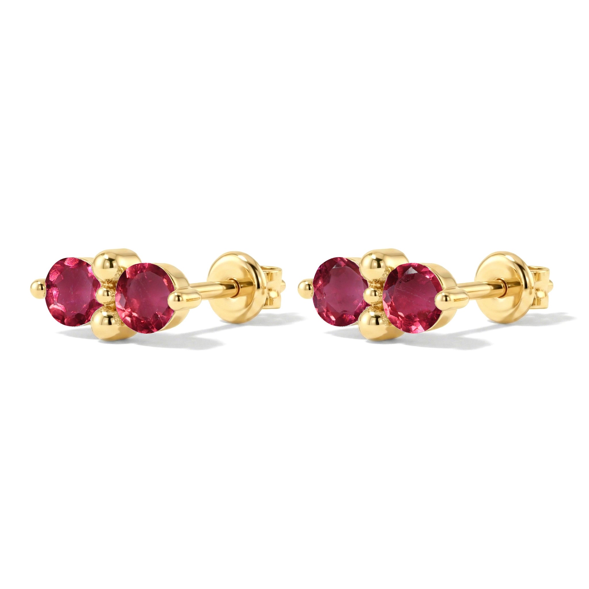 Pink Tourmaline Round Stud Earrings in 925 Sterling Silver 3 MM 1.20ct