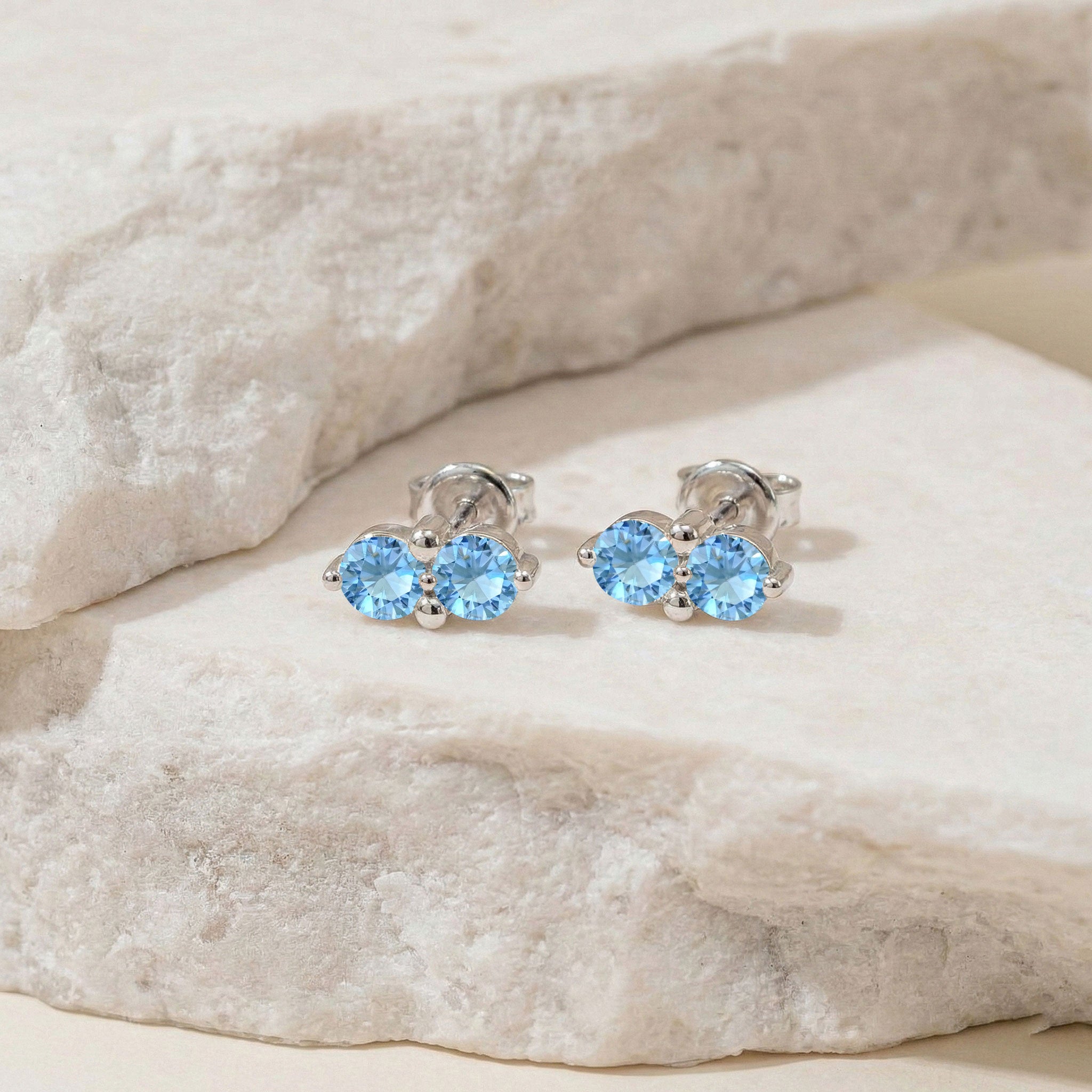 Blue Topaz Round Stud Earrings in 925 Sterling Silver 3 MM 1.20ct