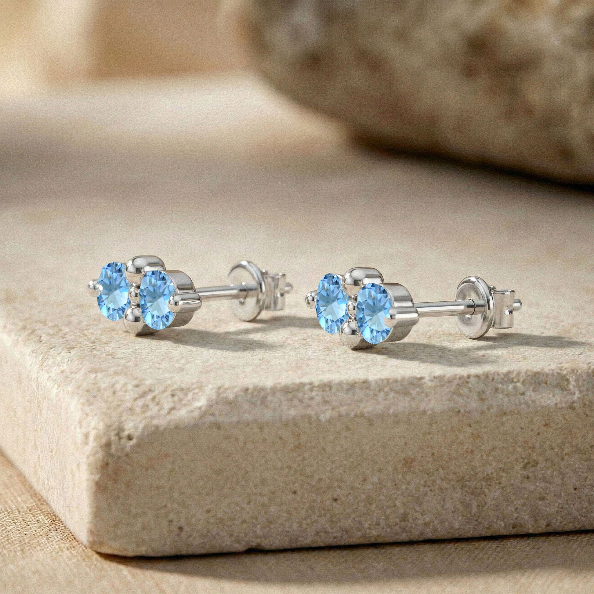 Blue Topaz Round Stud Earrings in 925 Sterling Silver 3 MM 1.20ct