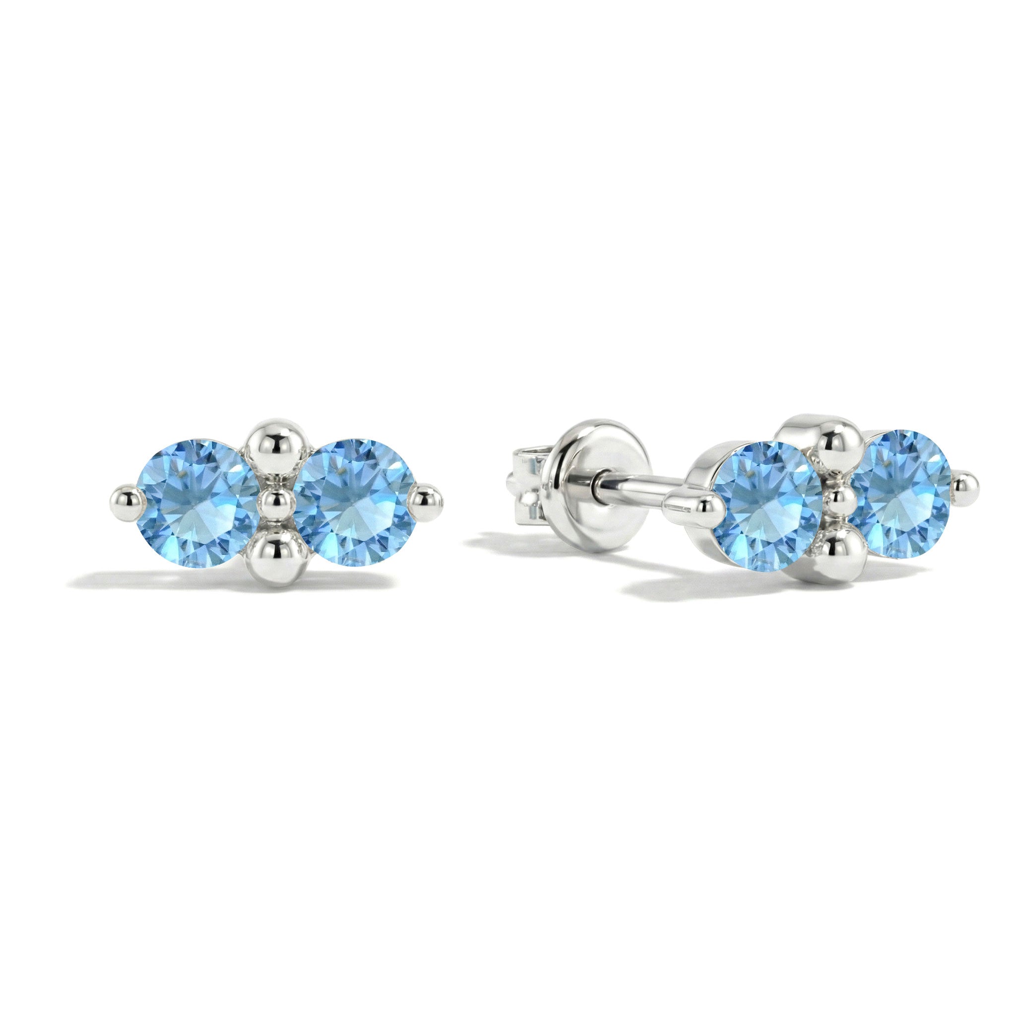Blue Topaz Round Stud Earrings in 925 Sterling Silver 3 MM 1.20ct