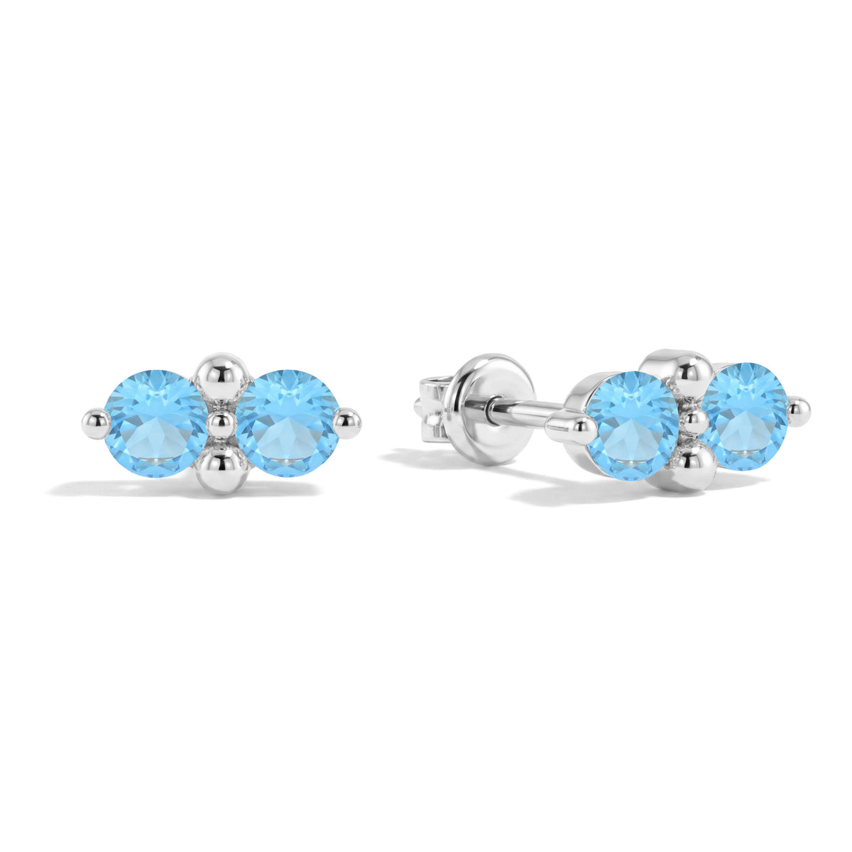 Blue Topaz Round Stud Earrings in 925 Sterling Silver 3 MM 1.20ct