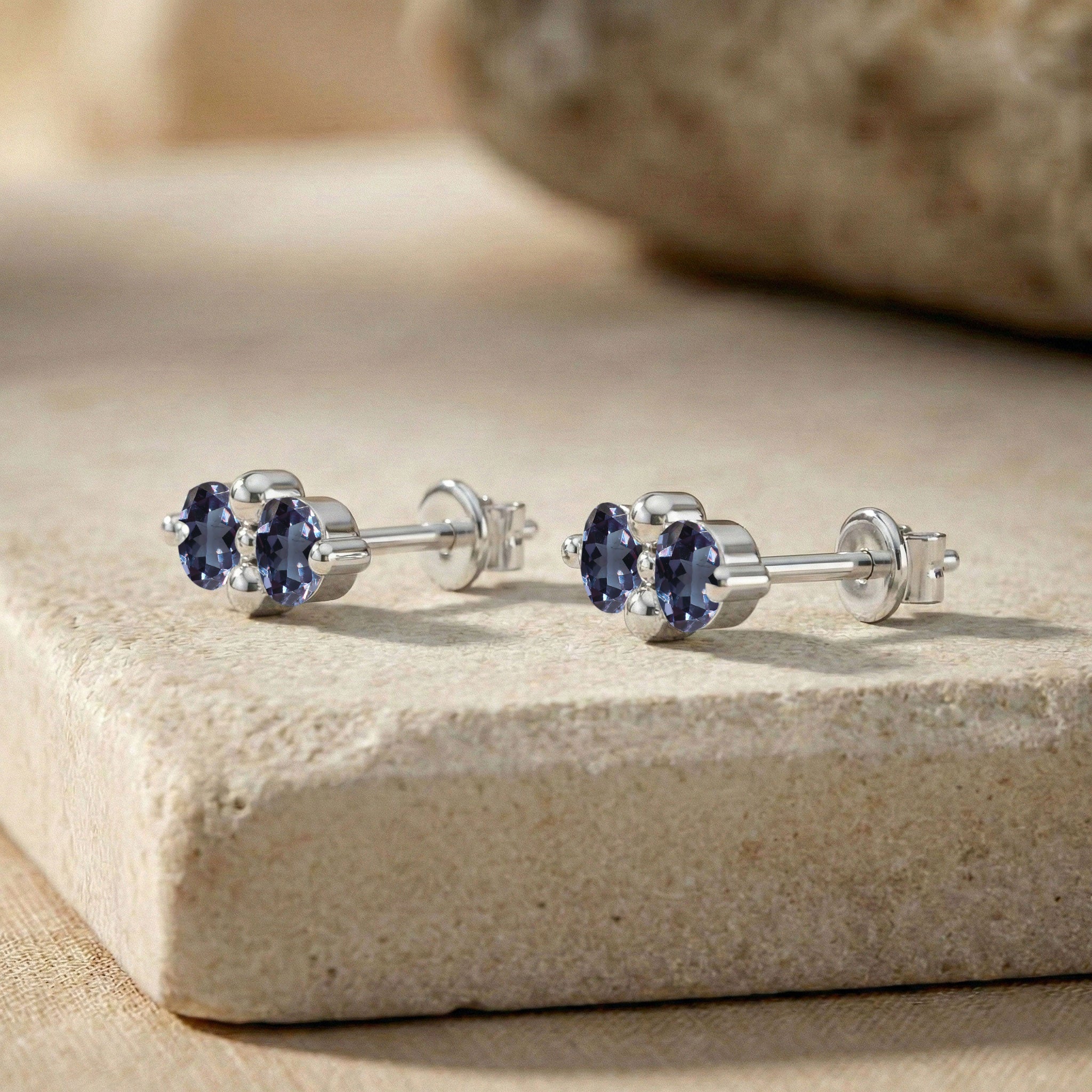 Alexandrite Round Stud Earrings in 925 Sterling Silver 3 MM 1.20ct