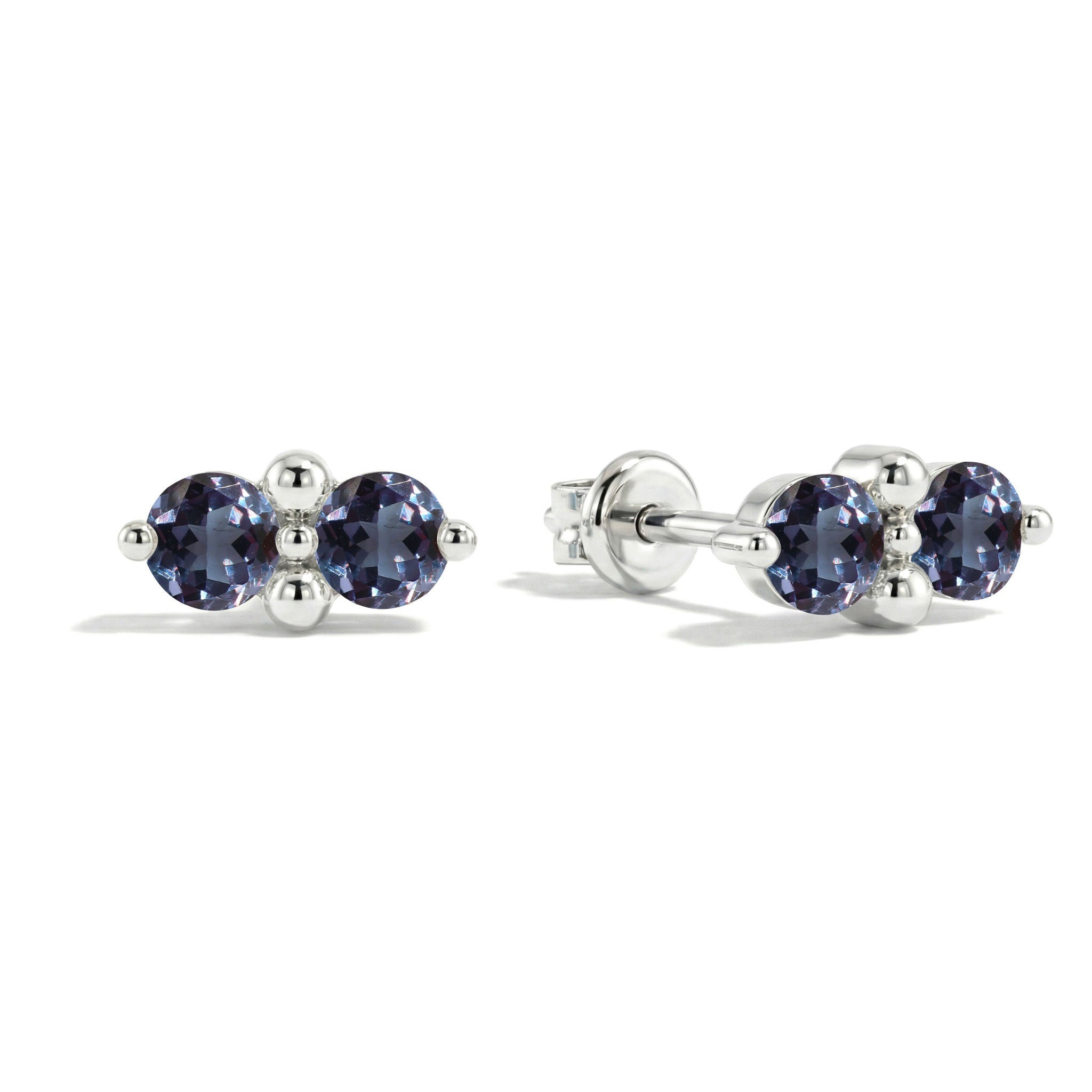 Alexandrite round stud earrings sterling silver