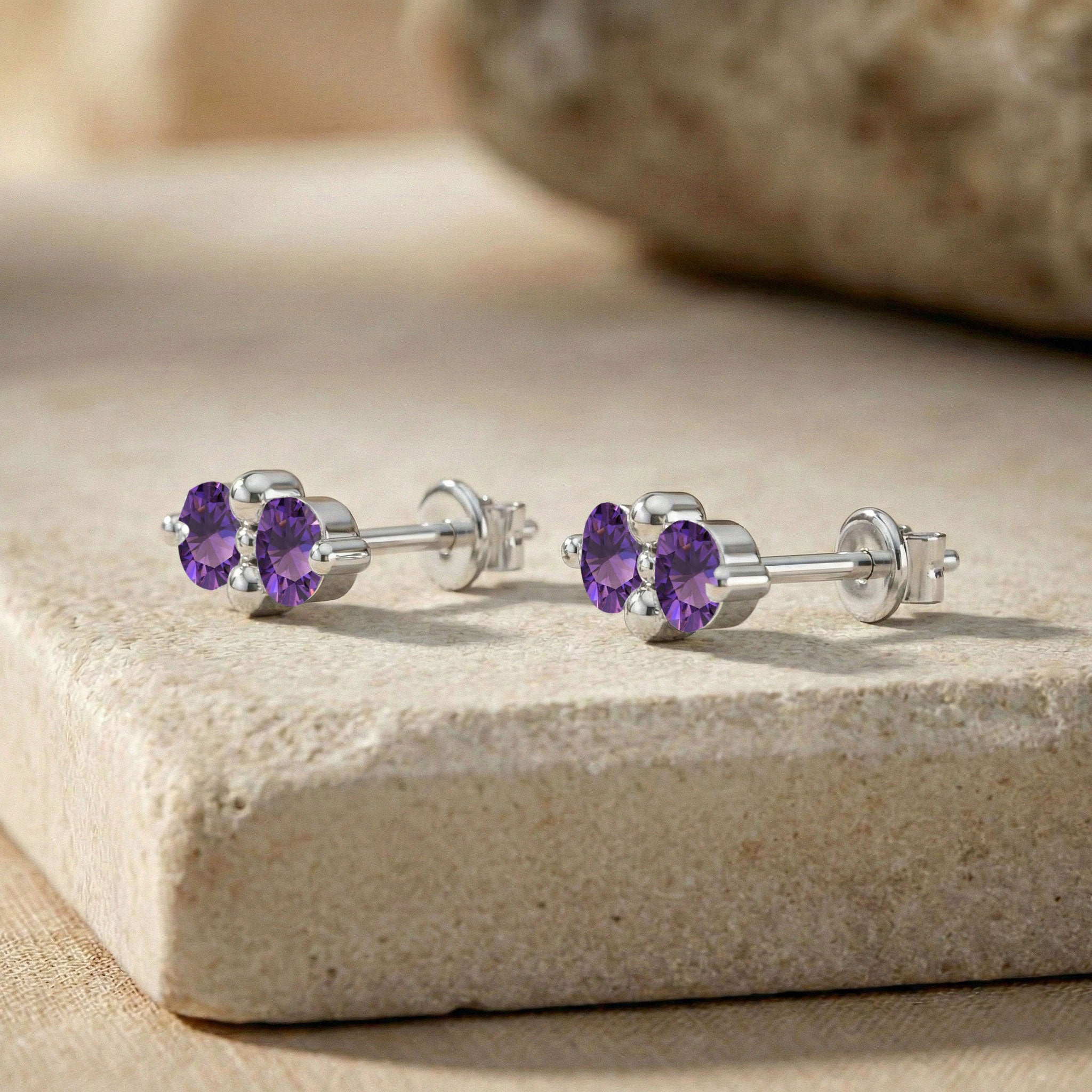 Amethyst Round Stud Earrings in 925 Sterling Silver 3 MM 1.20ct
