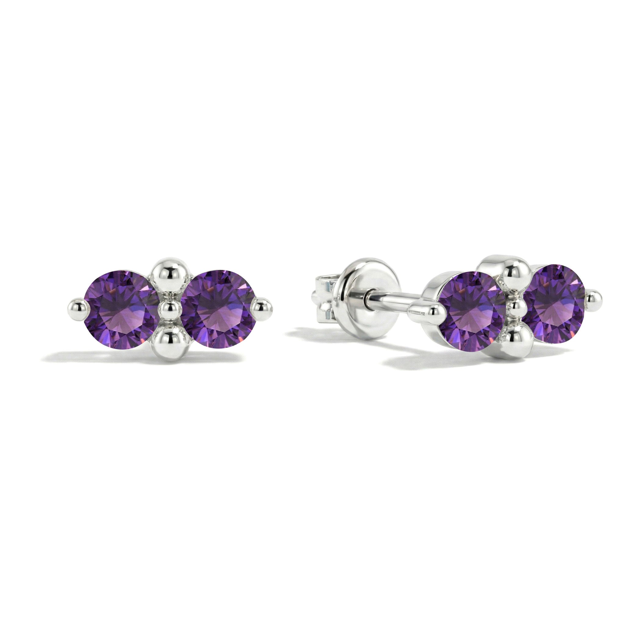 Amethyst Round Stud Earrings in 925 Sterling Silver 3 MM 1.20ct