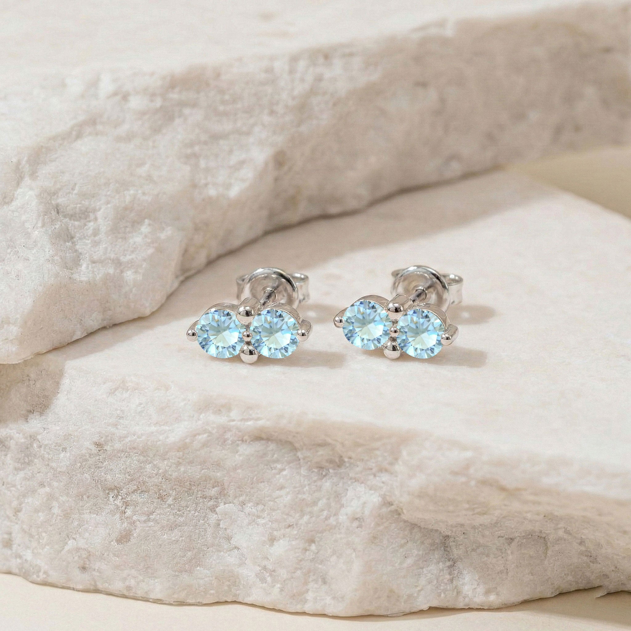 Aquamarine Round Stud Earrings in 925 Sterling Silver 3 MM 1.20ct