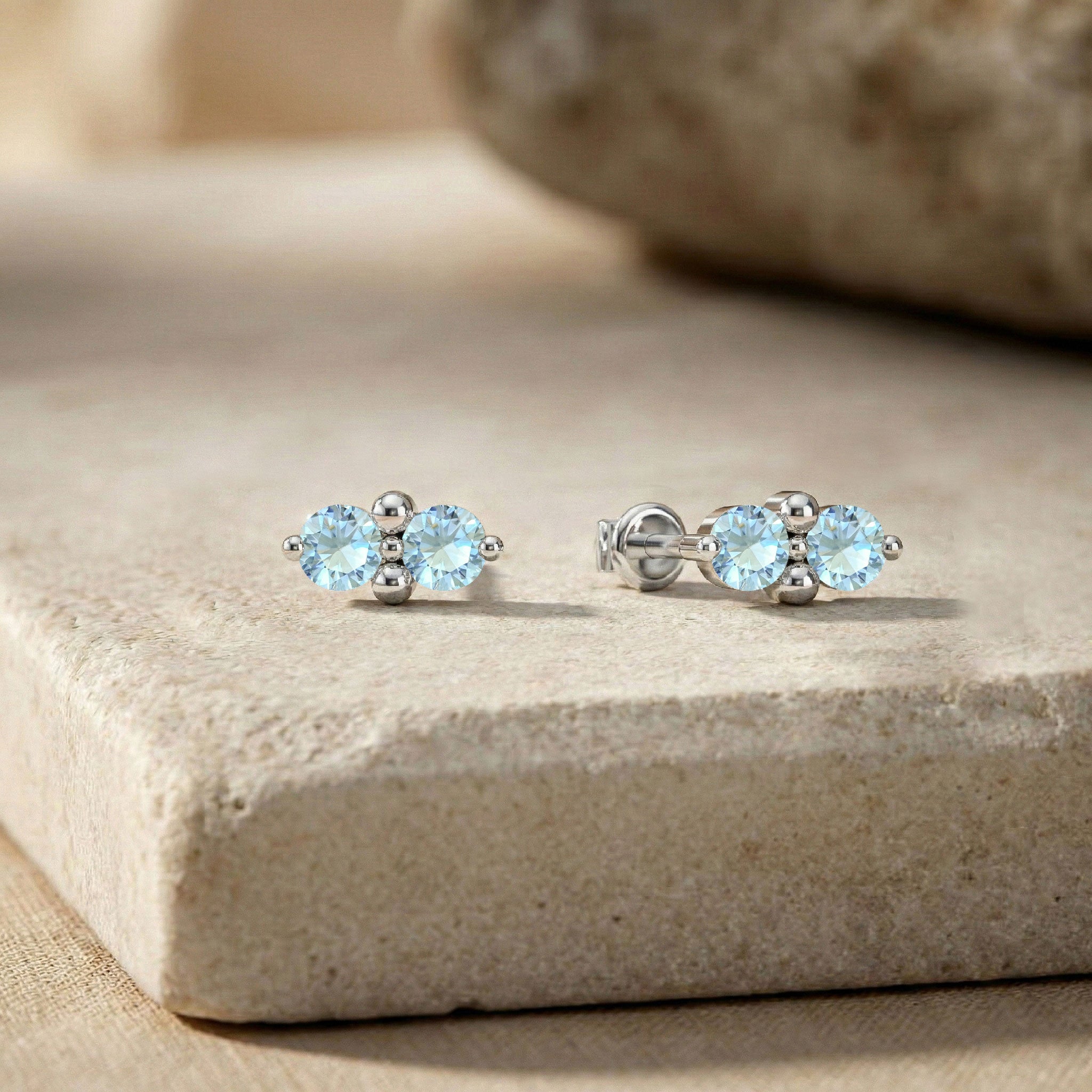 Aquamarine Round Stud Earrings in 925 Sterling Silver 3 MM 1.20ct