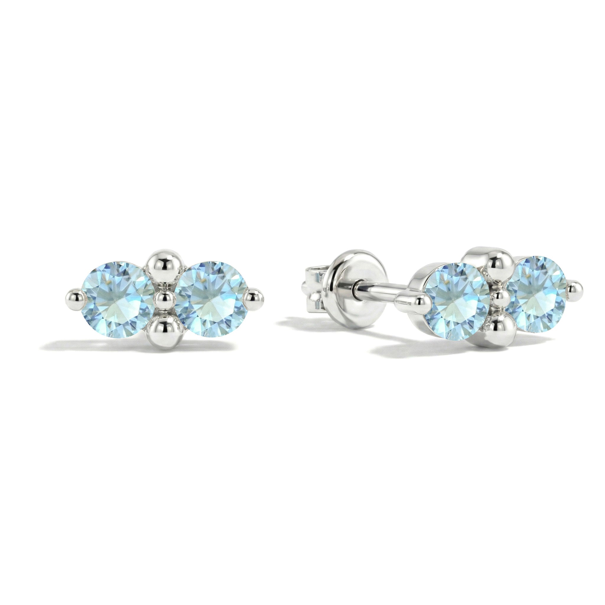 Aquamarine Round Stud Earrings in 925 Sterling Silver 3 MM 1.20ct