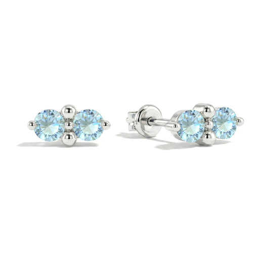Aquamarine Round Stud Earrings in 925 Sterling Silver 3 MM 1.20ct