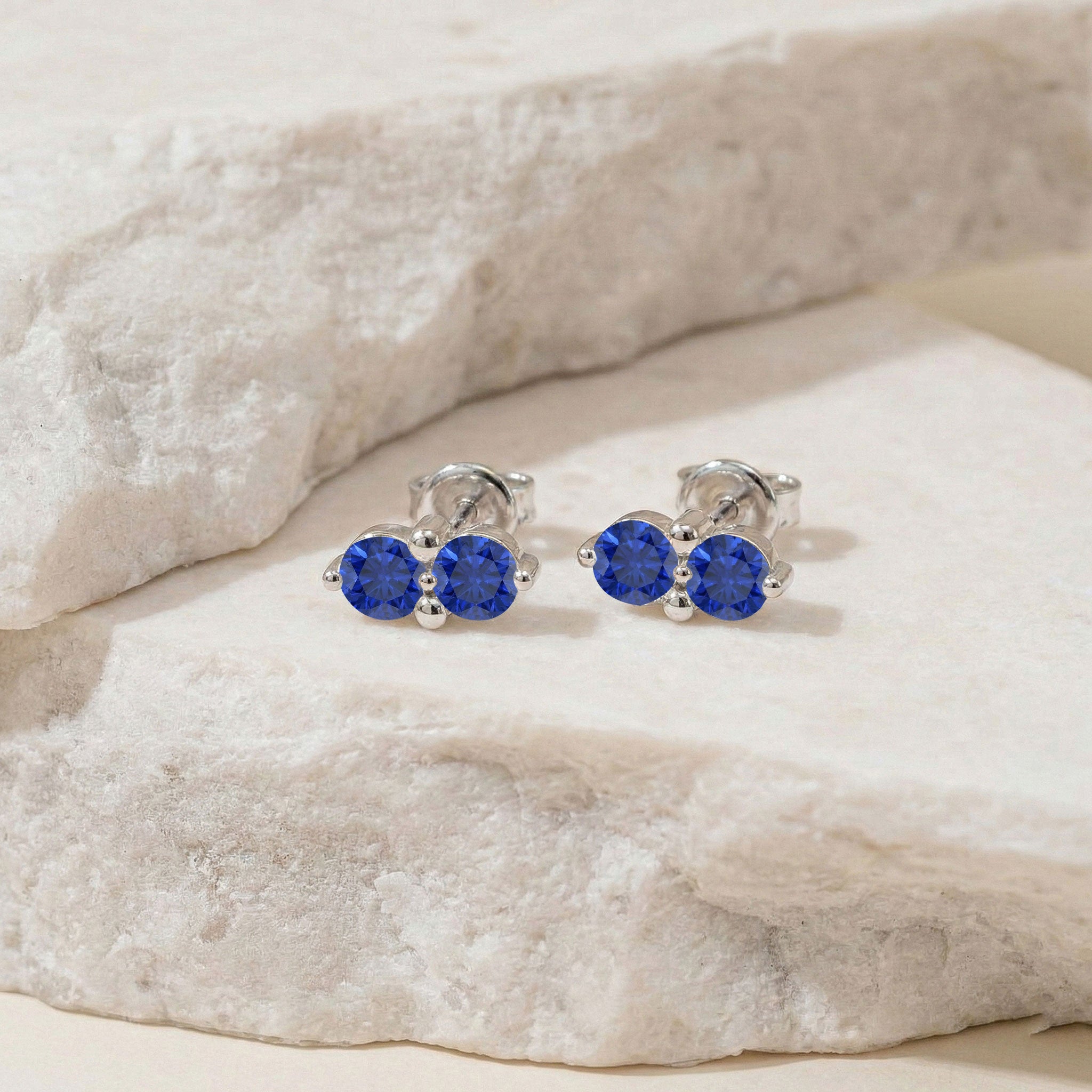 Blue Sapphire Round Stud Earrings in 925 Sterling Silver 3 MM 1.20ct