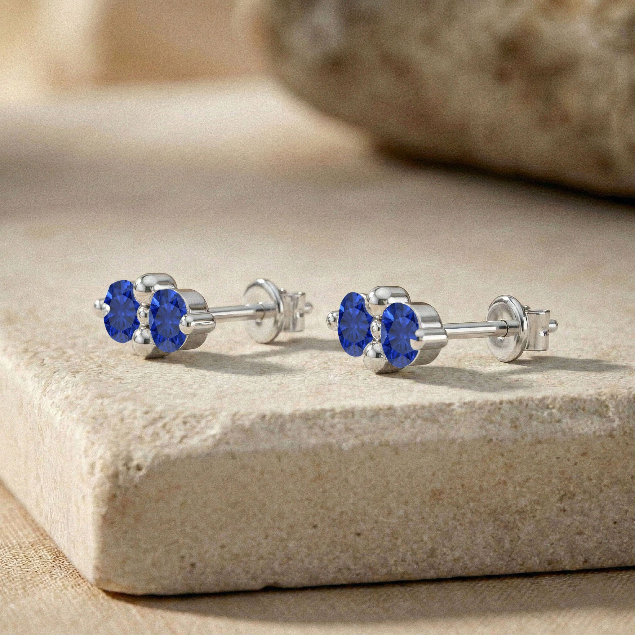 Blue Sapphire Round Stud Earrings in 925 Sterling Silver 3 MM 1.20ct