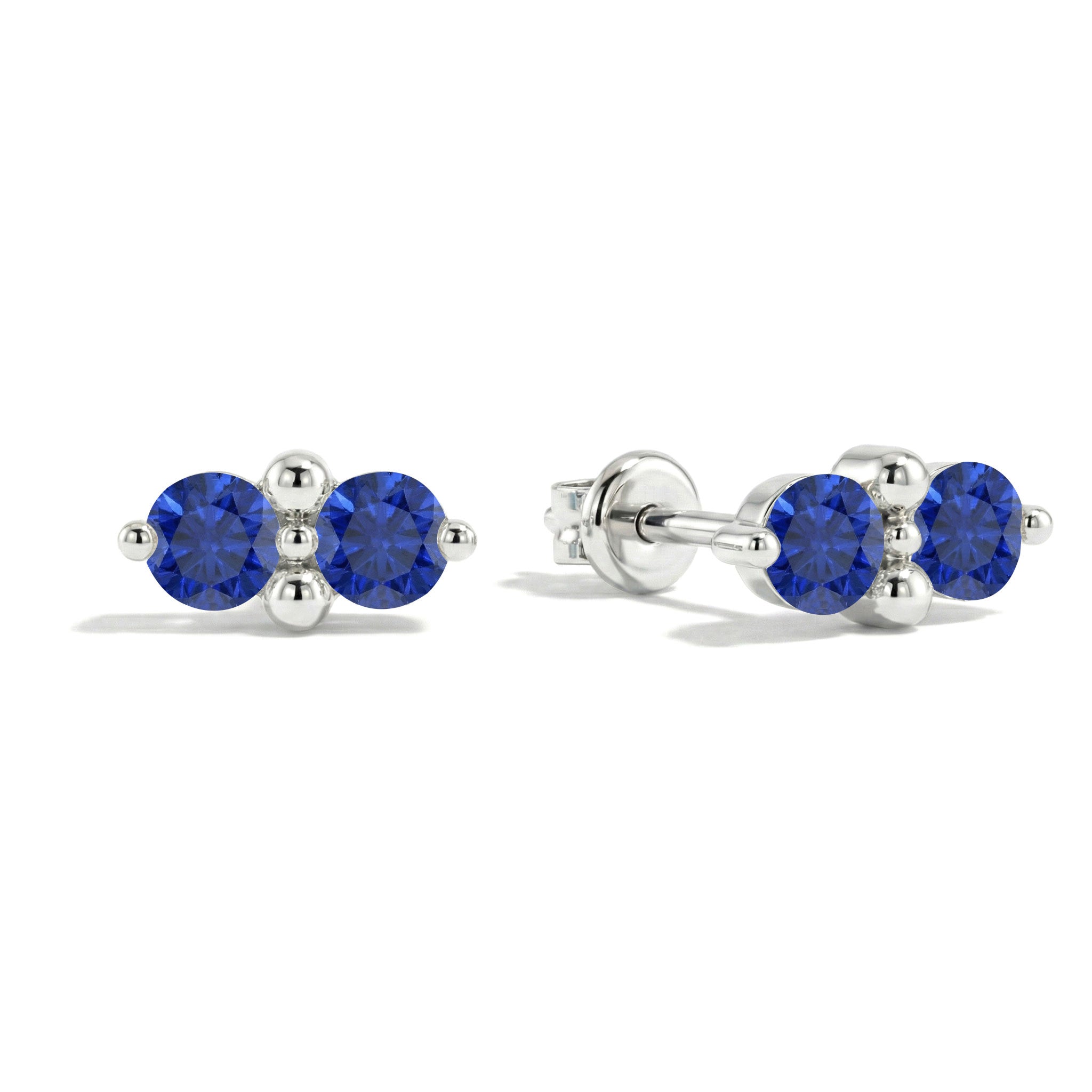Blue Sapphire Round Stud Earrings in 925 Sterling Silver 3 MM 1.20ct