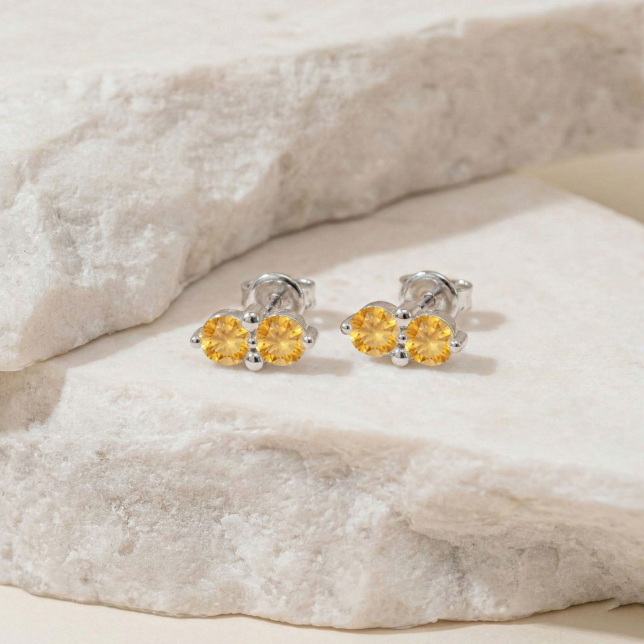 Citrine Round Stud Earrings in 925 Sterling Silver 3 MM 1.20ct
