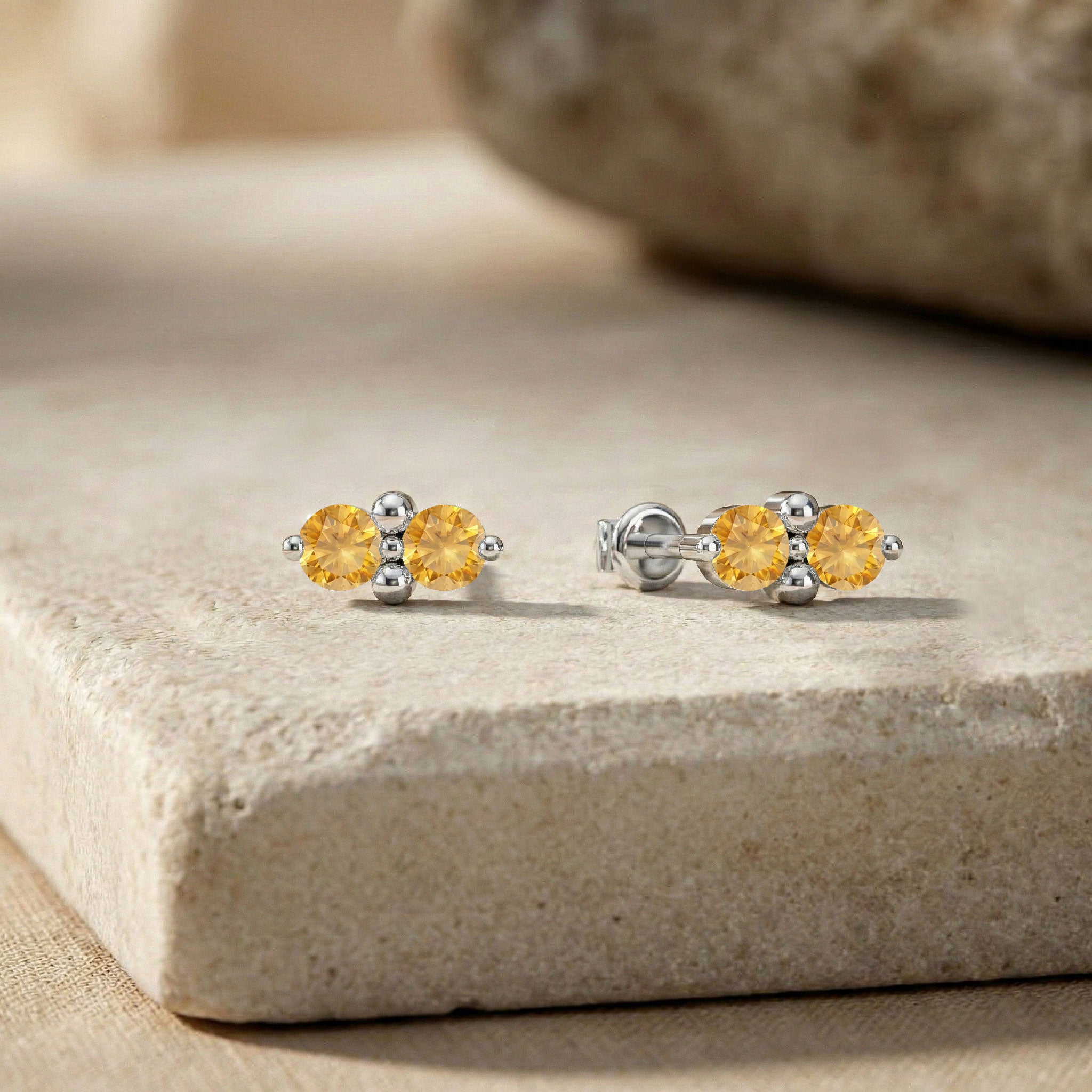 Citrine Round Stud Earrings in 925 Sterling Silver 3 MM 1.20ct