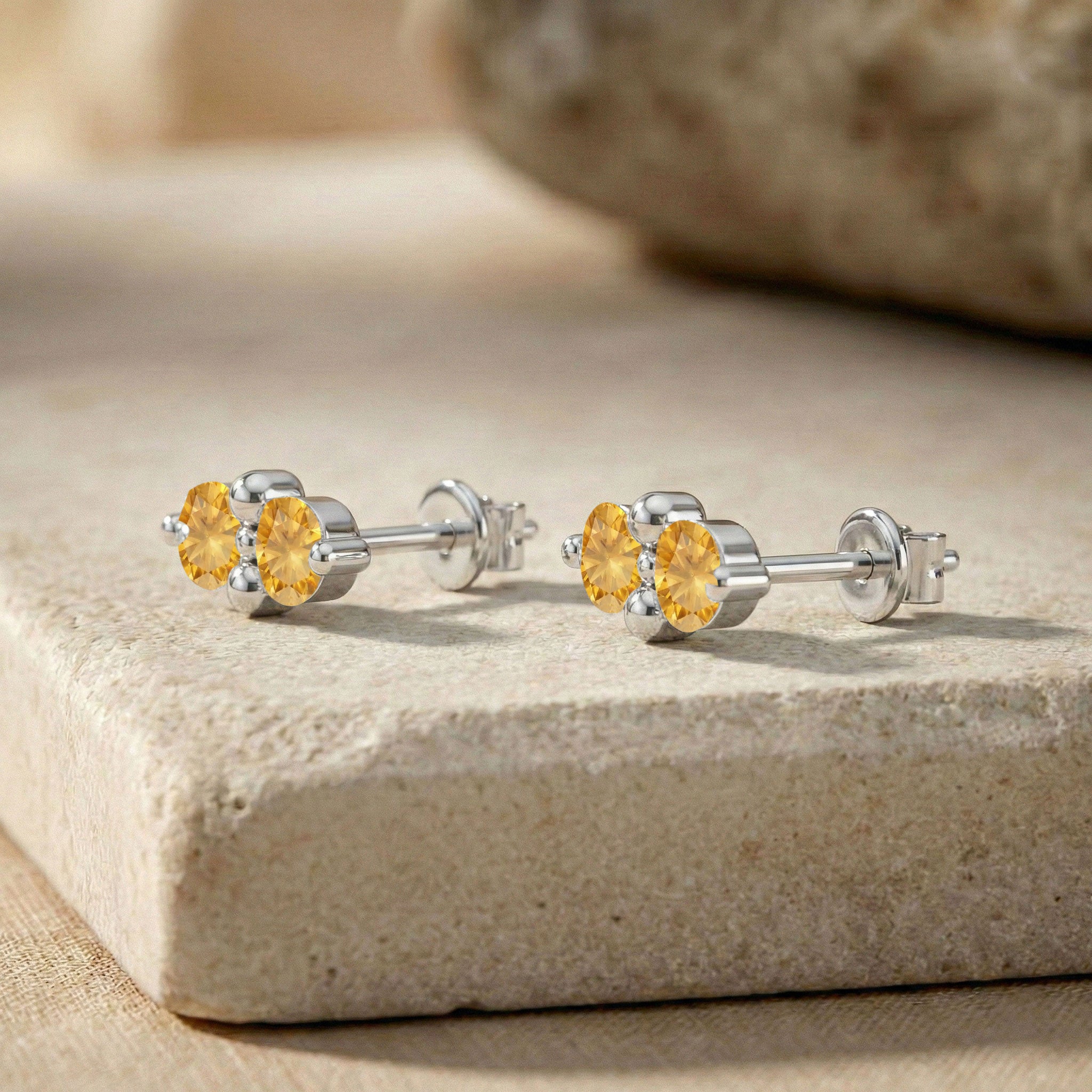 Citrine Round Stud Earrings in 925 Sterling Silver 3 MM 1.20ct