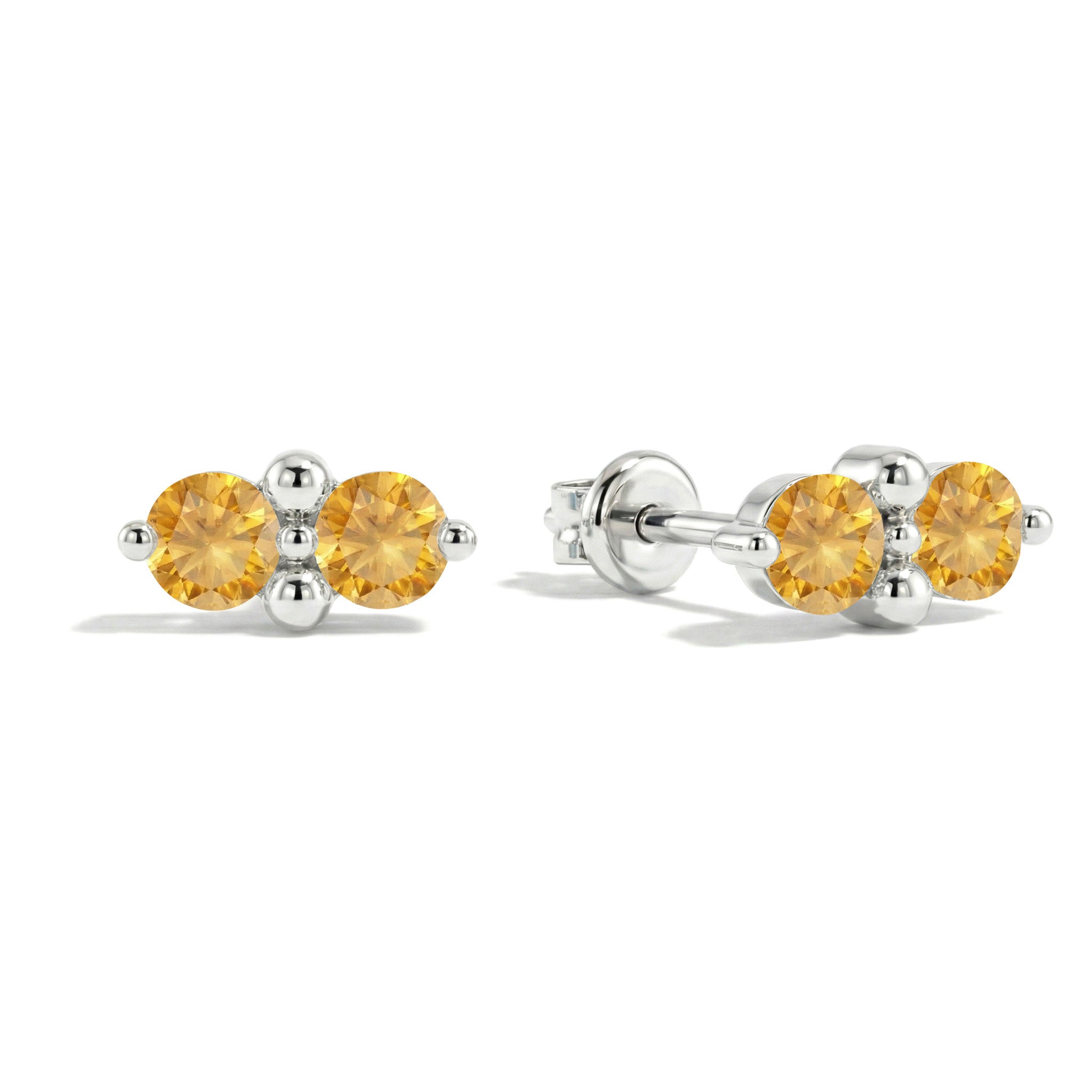 Citrine Round Stud Earrings in 925 Sterling Silver 3 MM 1.20ct