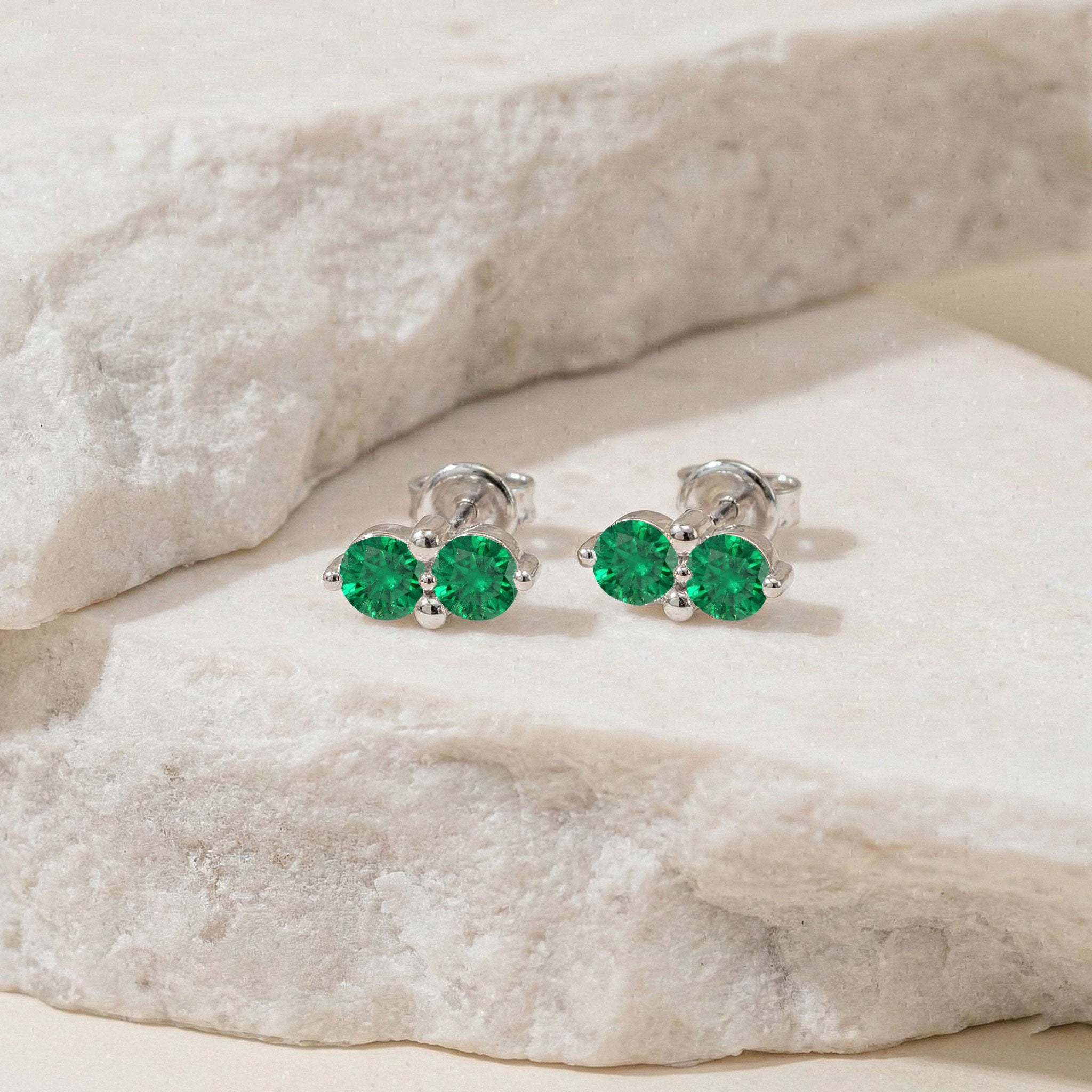Emerald Round Stud Earrings in 925 Sterling Silver 3 MM 1.20ct