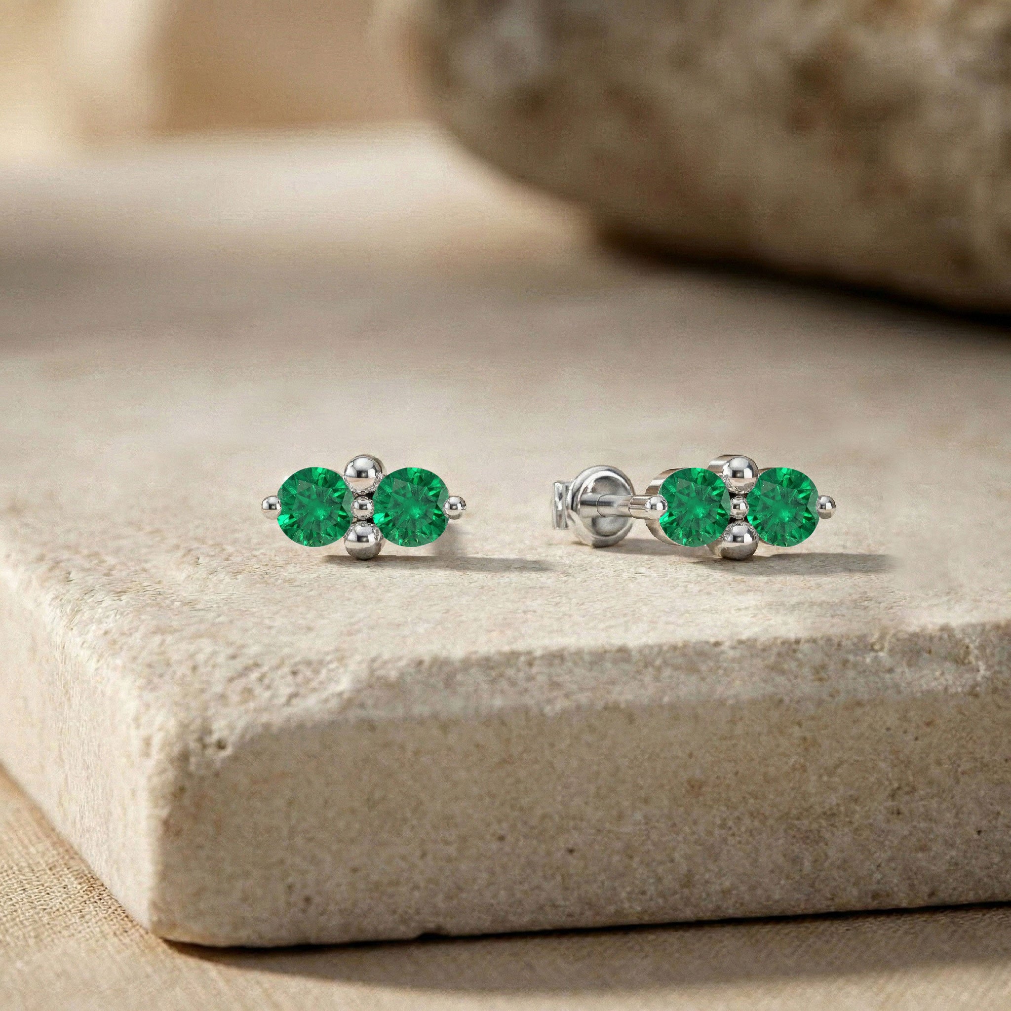 Emerald Round Stud Earrings in 925 Sterling Silver 3 MM 1.20ct