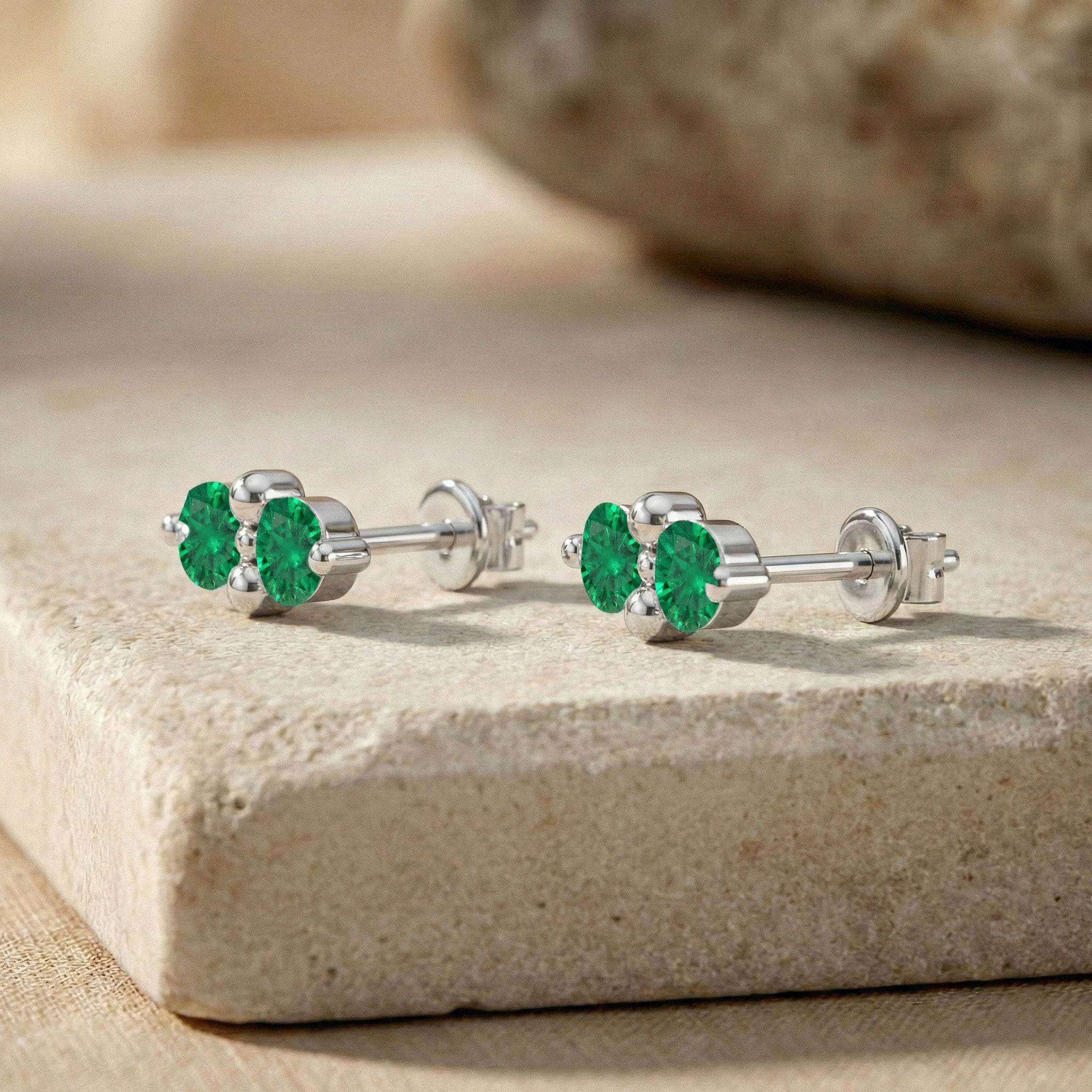 Emerald Round Stud Earrings in 925 Sterling Silver 3 MM 1.20ct