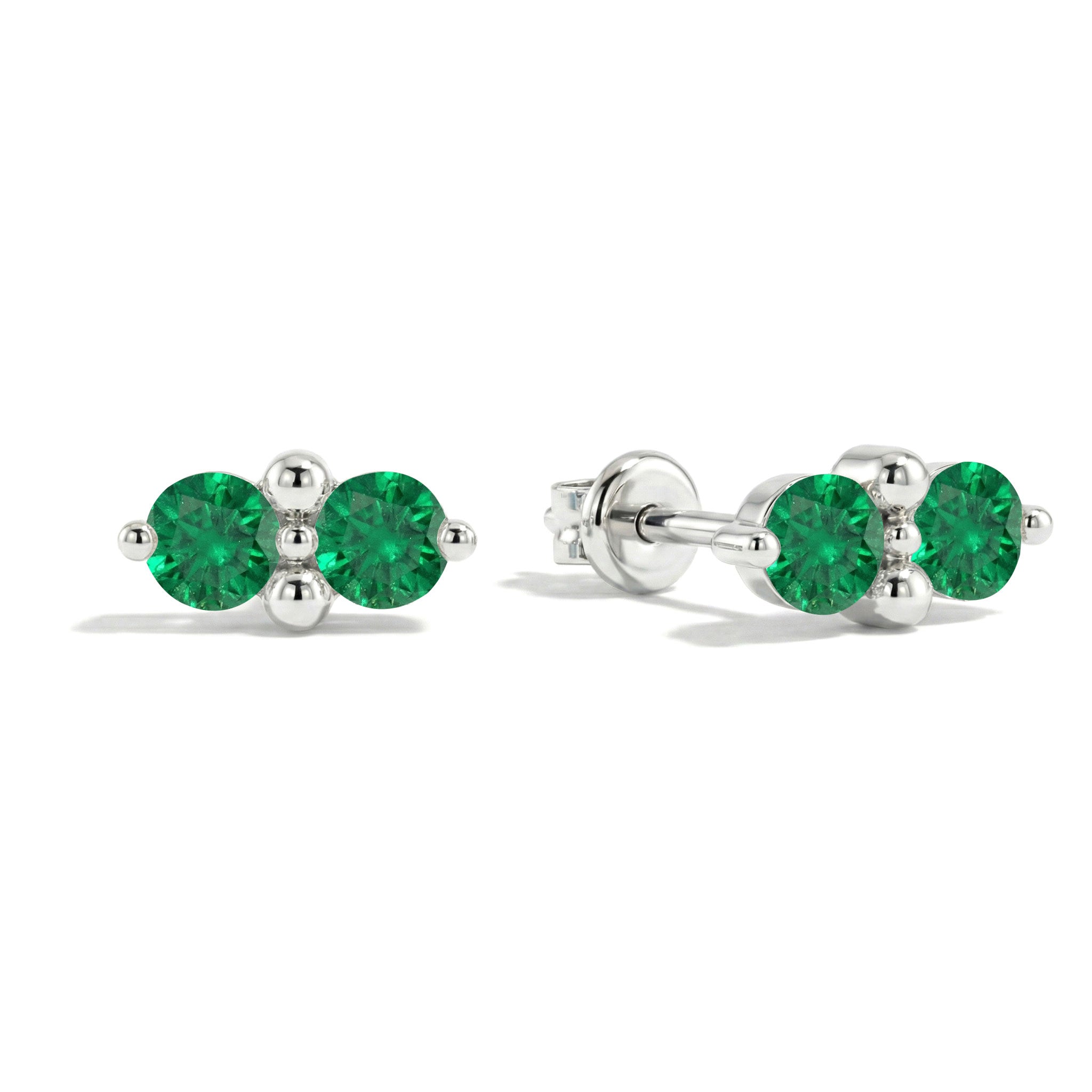 Emerald Round Stud Earrings in 925 Sterling Silver 3 MM 1.20ct