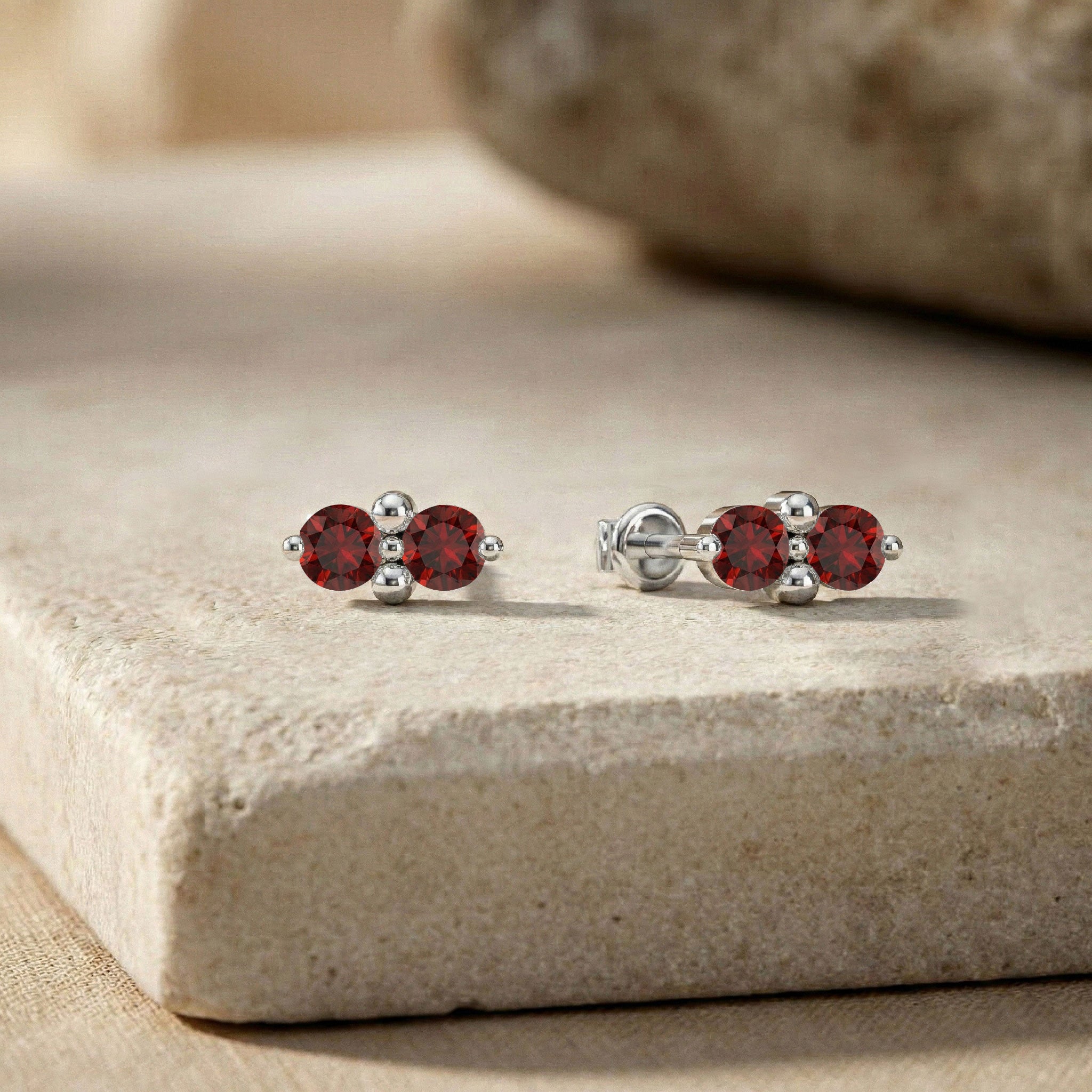 Garnet Round Stud Earrings in 925 Sterling Silver 3 MM 1.20ct